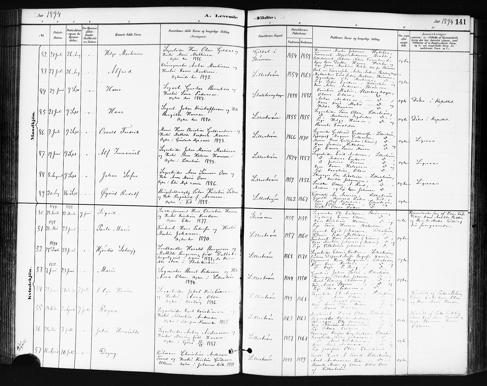 Skedsmo prestekontor Kirkebøker, SAO/A-10033a/G/Ga/L0004: Parish register (copy) no. I 4, 1883-1895, p. 141