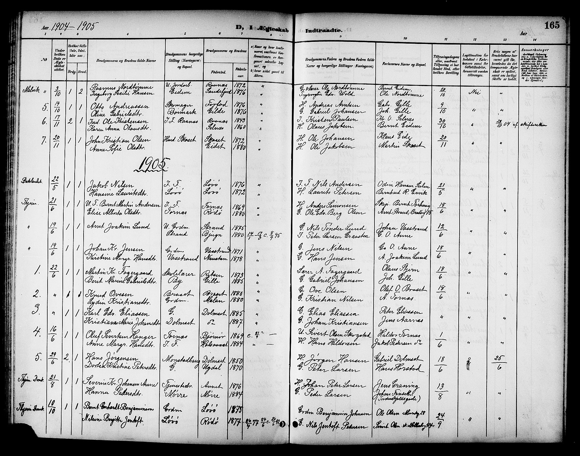 Ministerialprotokoller, klokkerbøker og fødselsregistre - Sør-Trøndelag, SAT/A-1456/655/L0688: Parish register (copy) no. 655C04, 1899-1922, p. 165