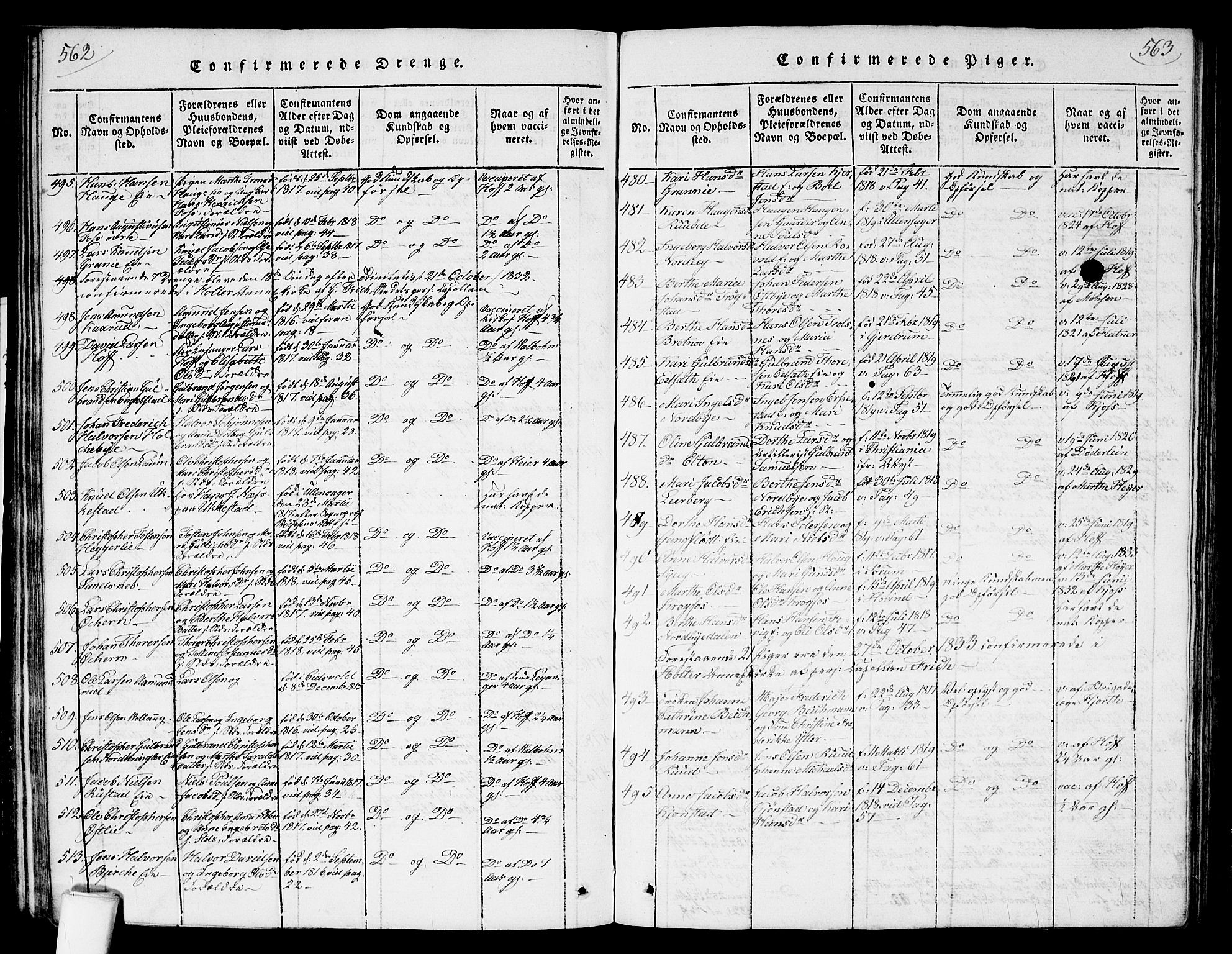 Nannestad prestekontor Kirkebøker, SAO/A-10414a/G/Ga/L0001: Parish register (copy) no. I 1, 1815-1839, p. 562-563