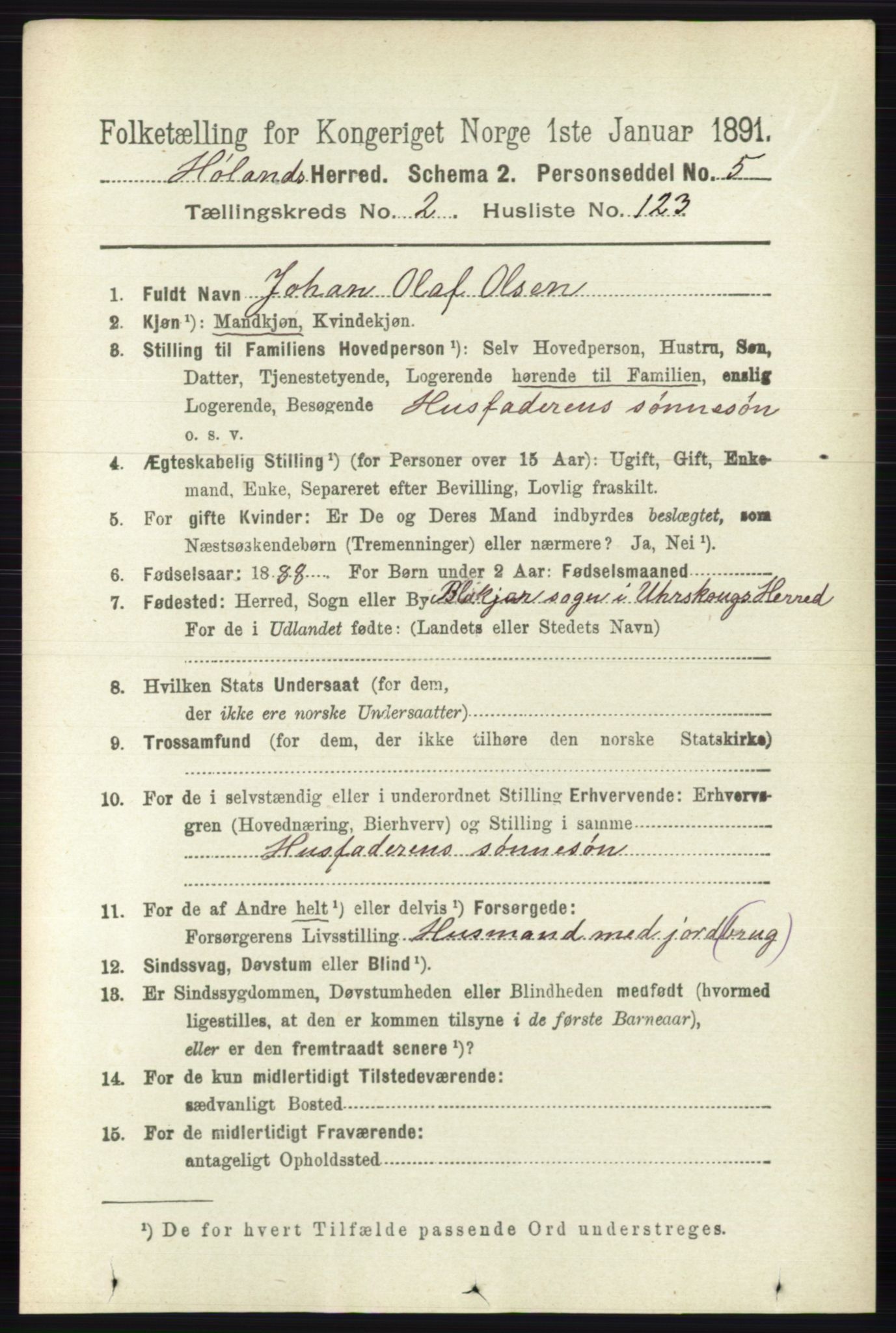 RA, 1891 census for 0221 Høland, 1891, p. 1595