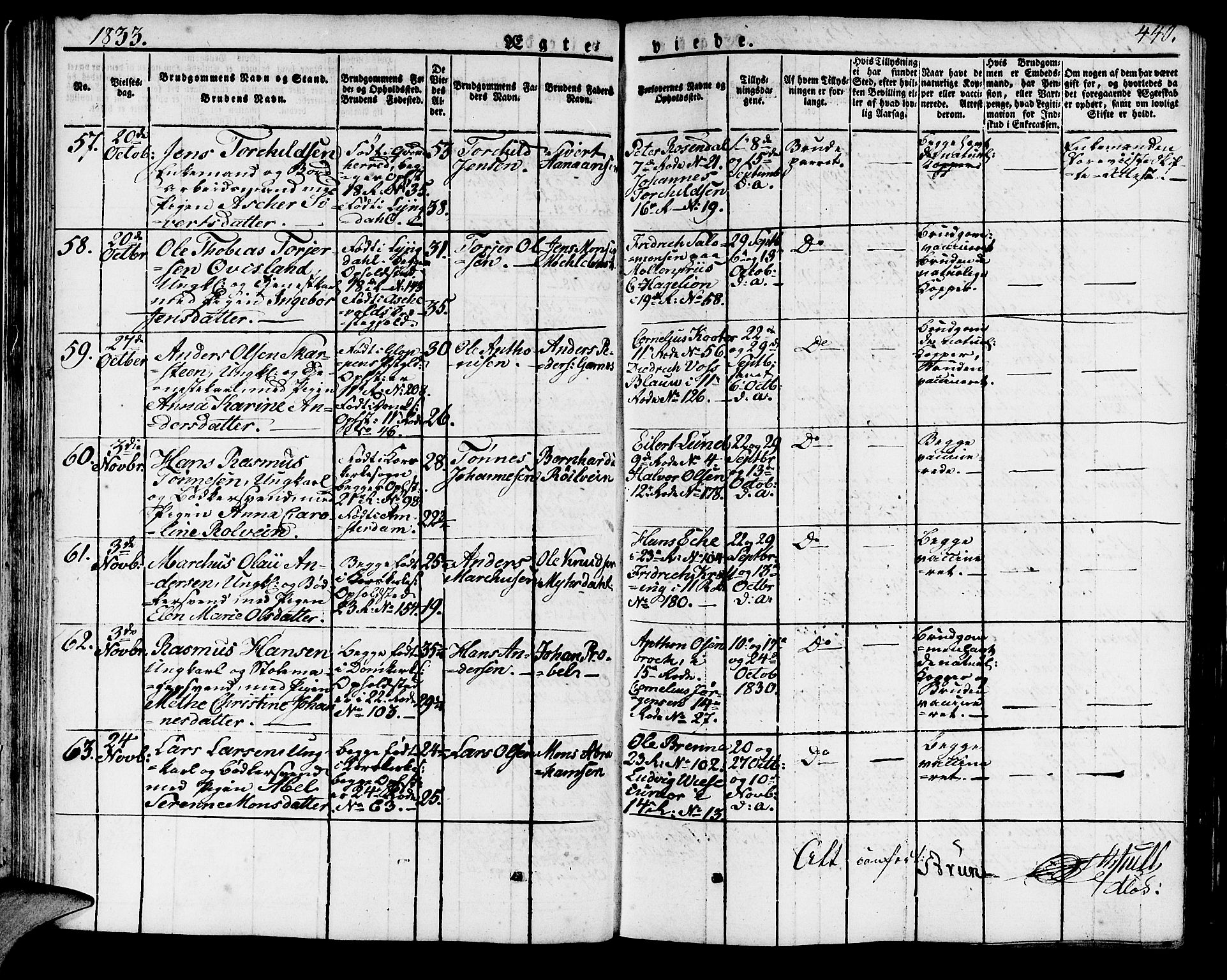 Domkirken sokneprestembete, SAB/A-74801/H/Haa/L0012: Parish register (official) no. A 12, 1821-1840, p. 440