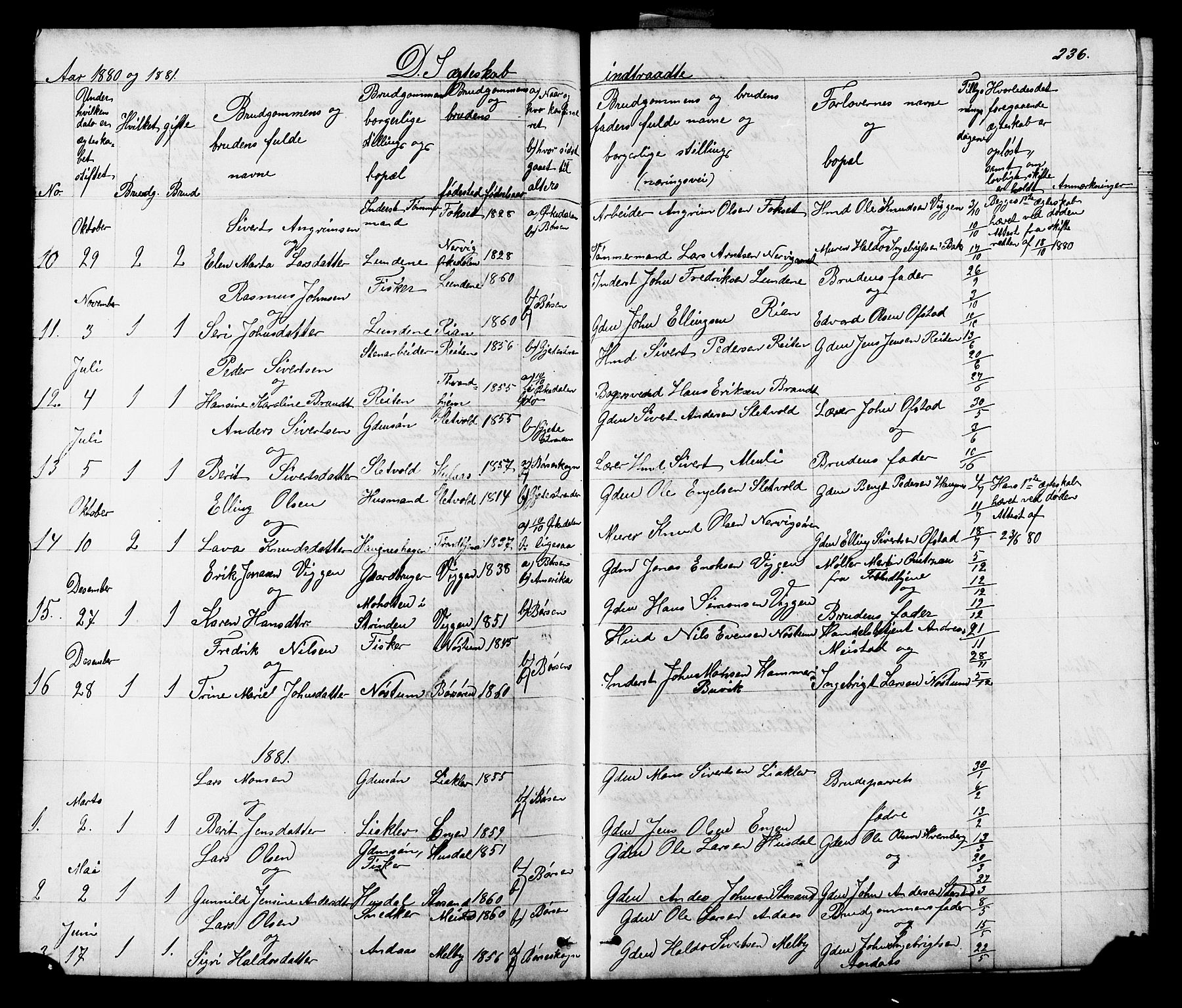 Ministerialprotokoller, klokkerbøker og fødselsregistre - Sør-Trøndelag, SAT/A-1456/665/L0777: Parish register (copy) no. 665C02, 1867-1915, p. 236
