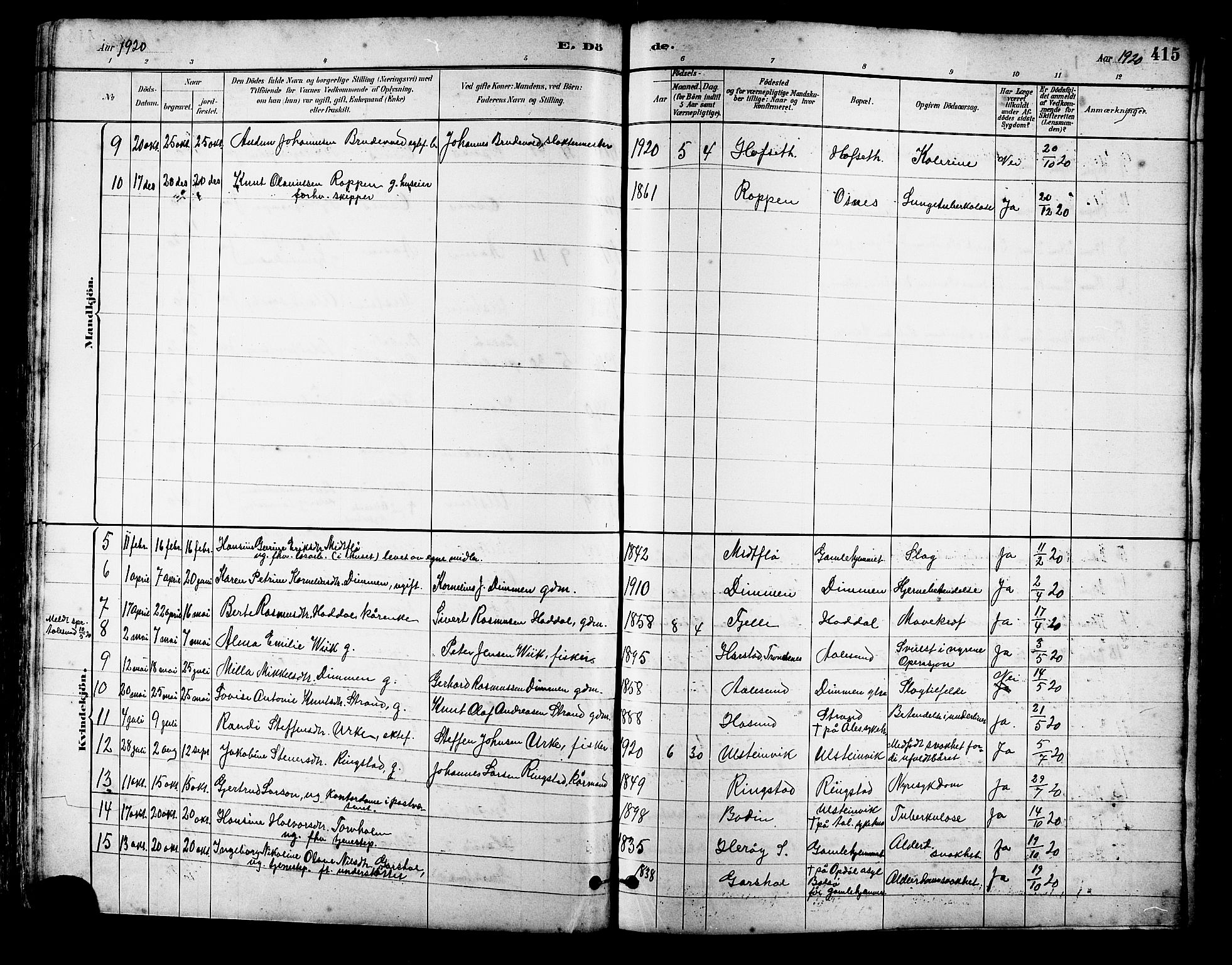Ministerialprotokoller, klokkerbøker og fødselsregistre - Møre og Romsdal, SAT/A-1454/509/L0112: Parish register (copy) no. 509C02, 1883-1922, p. 415