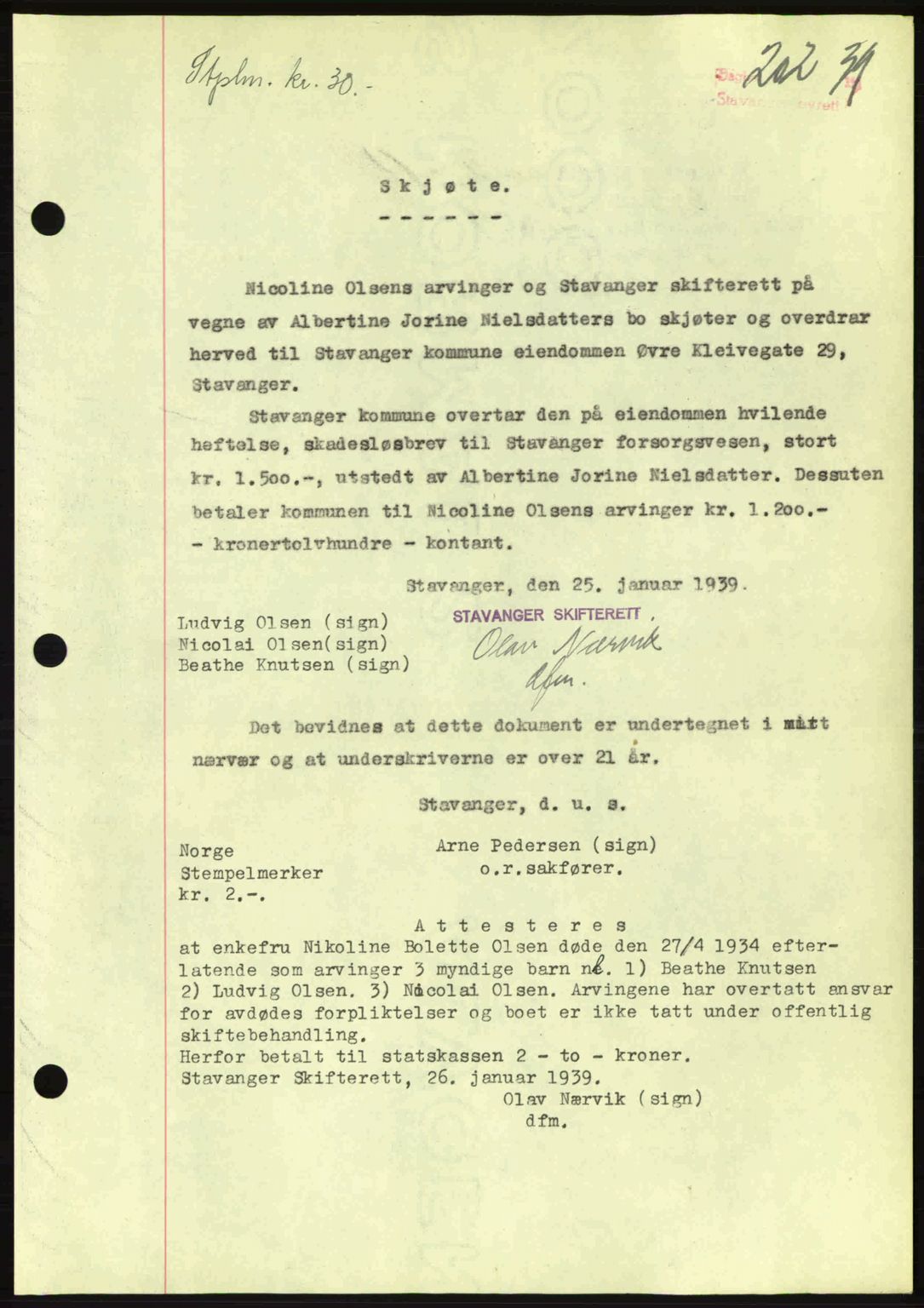 Stavanger byrett, SAST/A-100455/002/G/Gb/L0014: Mortgage book no. A4, 1938-1939, Diary no: : 202/1939