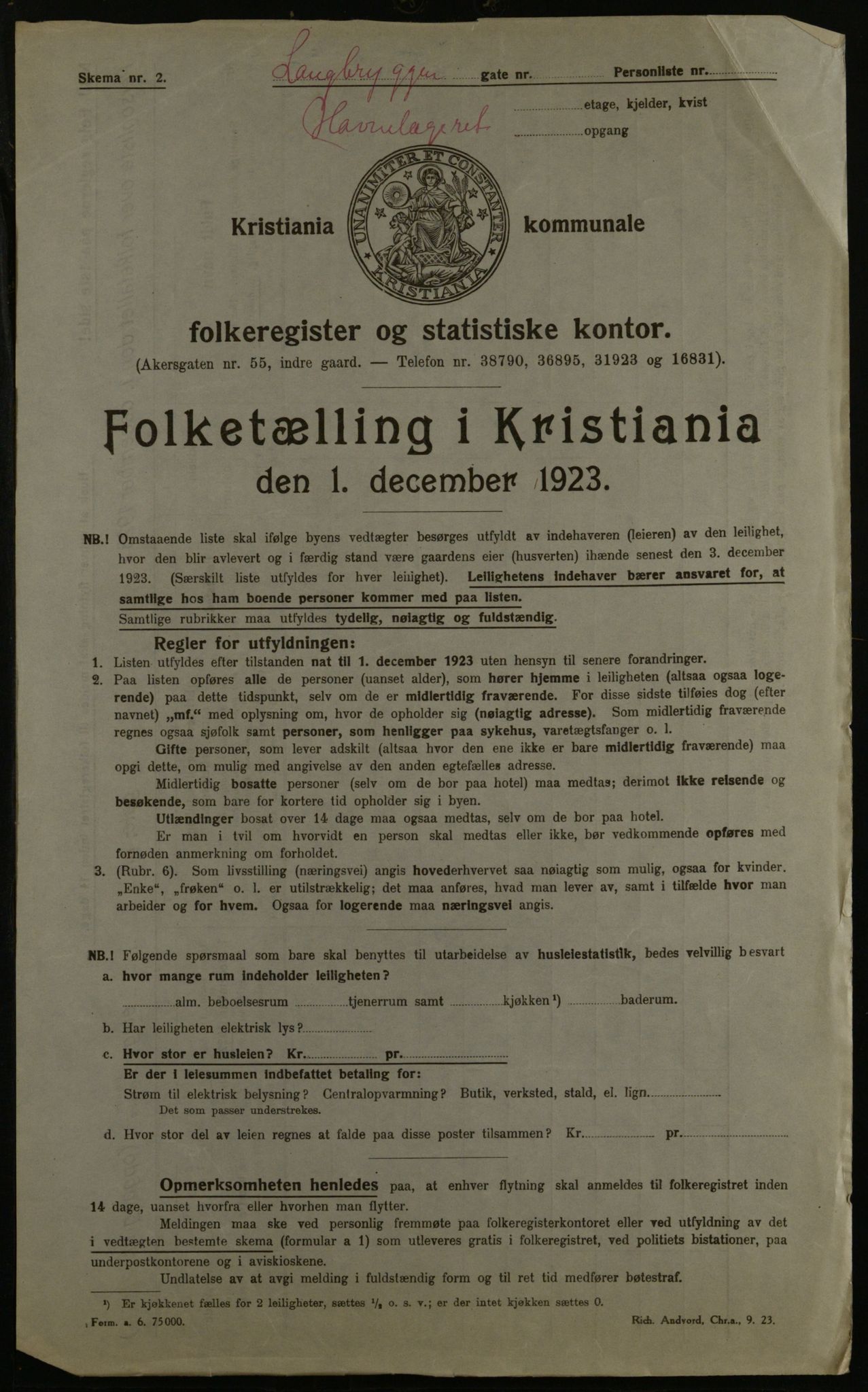 OBA, Municipal Census 1923 for Kristiania, 1923, p. 63174