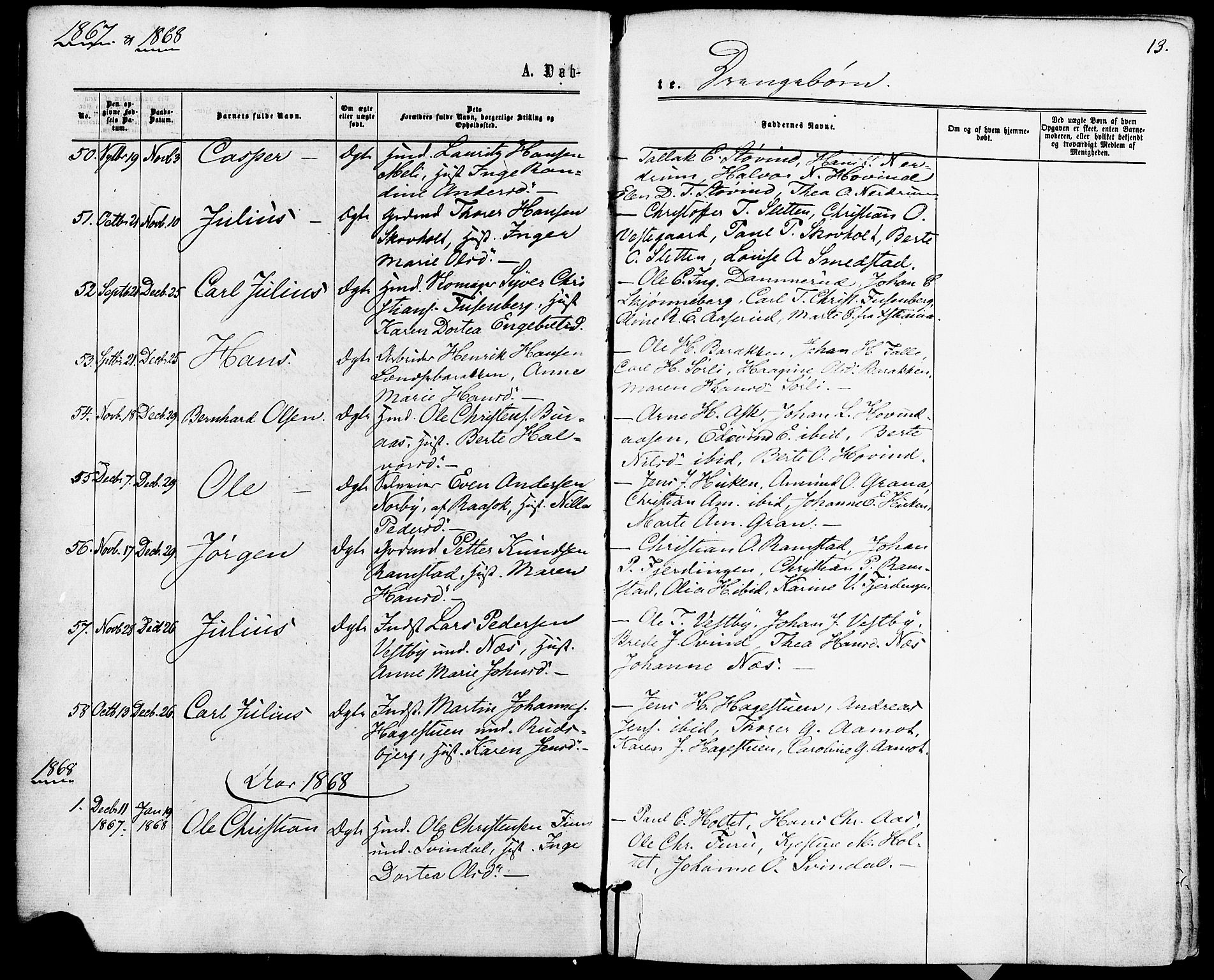 Fet prestekontor Kirkebøker, SAO/A-10370a/F/Fa/L0013: Parish register (official) no. I 13, 1867-1877, p. 13