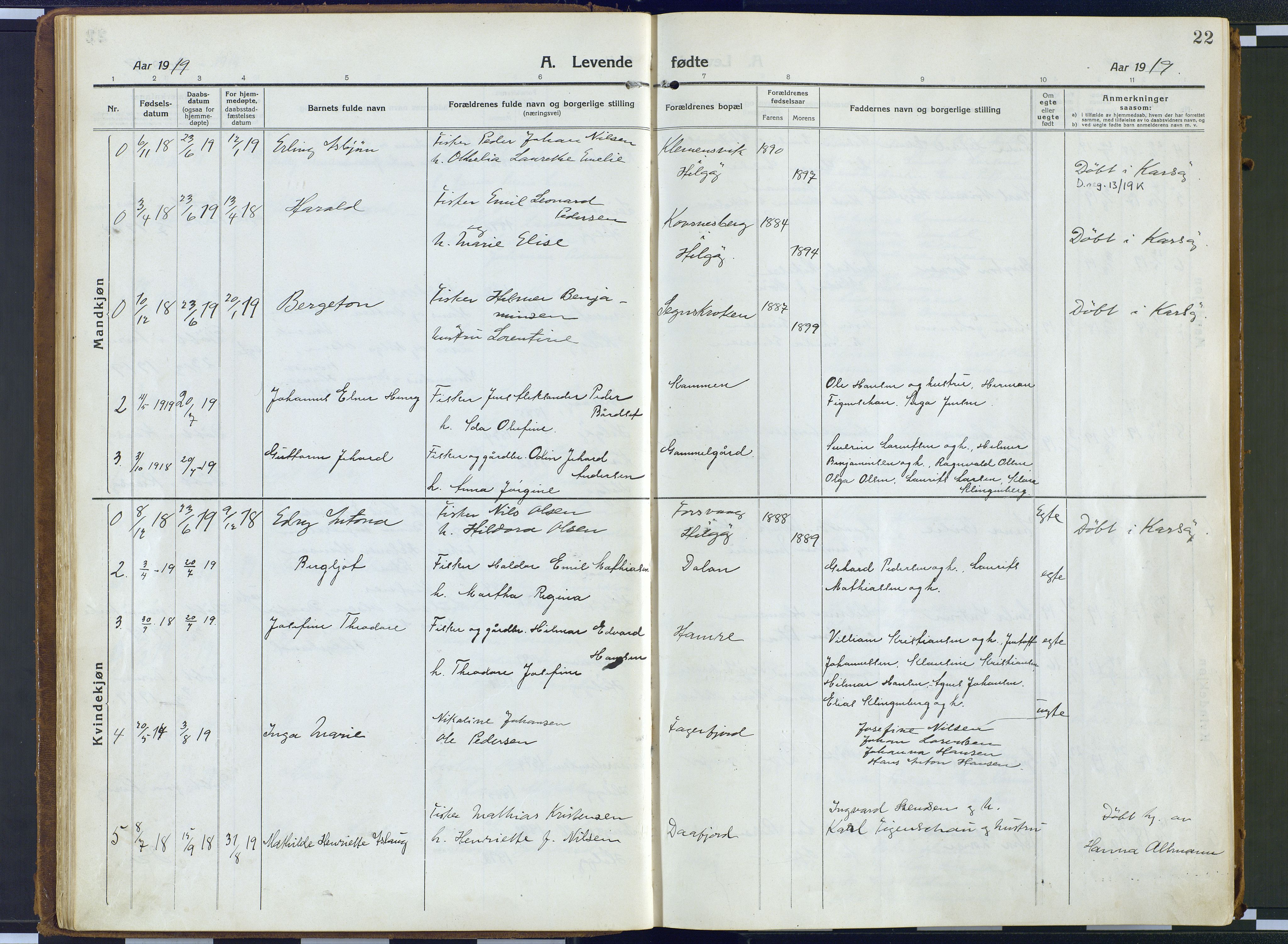 Karlsøy sokneprestembete, AV/SATØ-S-1299/H/Ha/Haa/L0016kirke: Parish register (official) no. 16, 1916-1934, p. 22