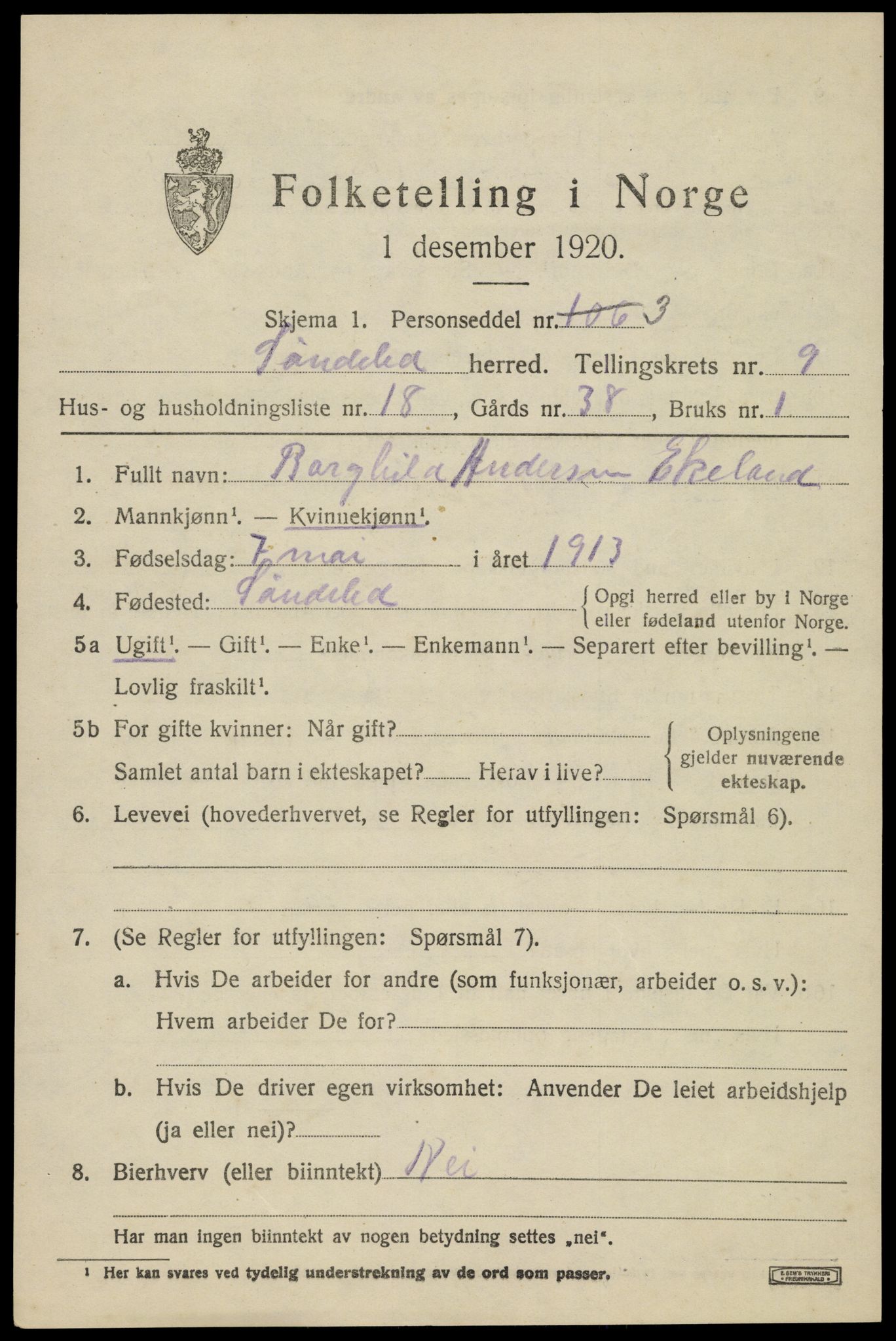 SAK, 1920 census for Søndeled, 1920, p. 4795