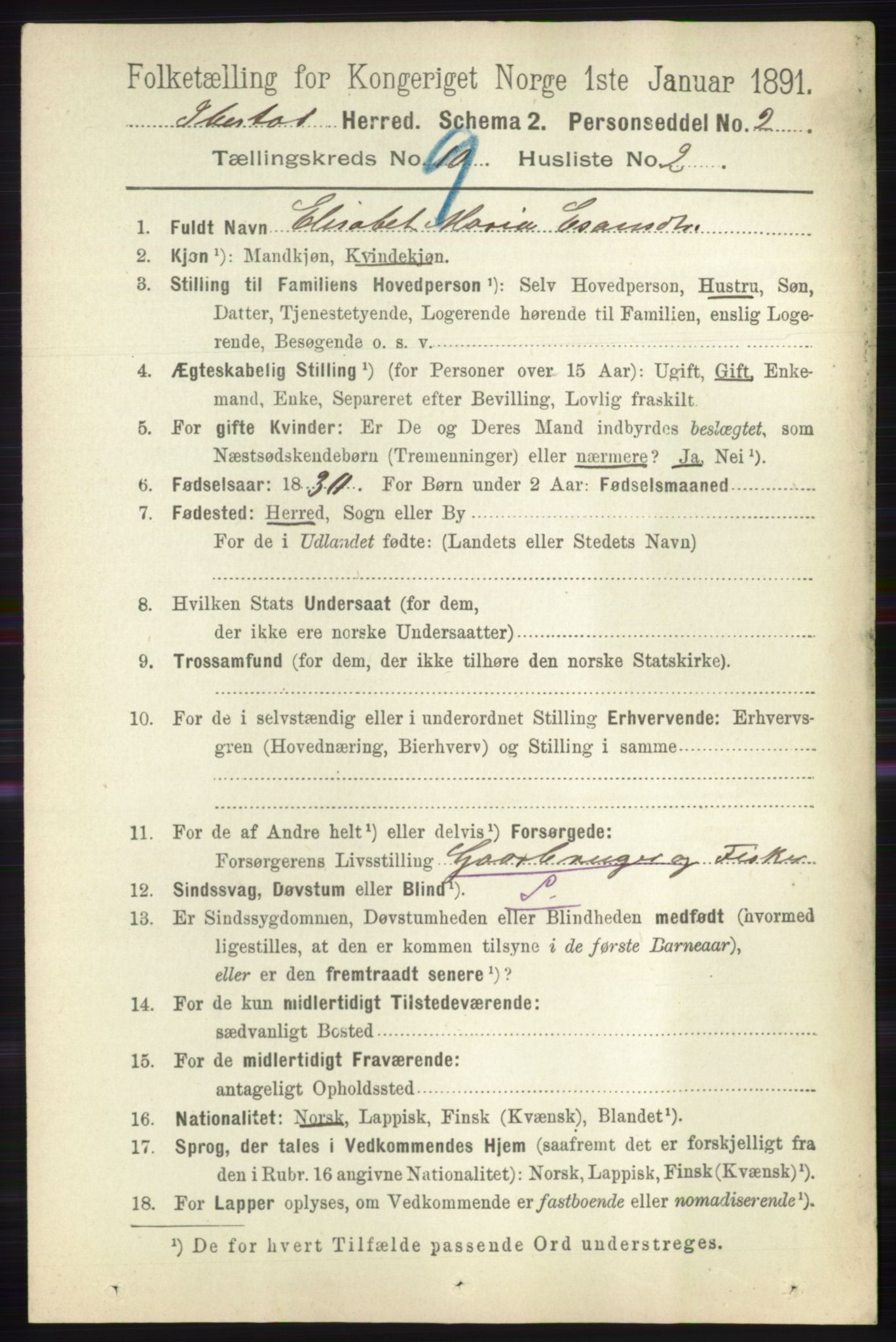 RA, 1891 census for 1917 Ibestad, 1891, p. 5981