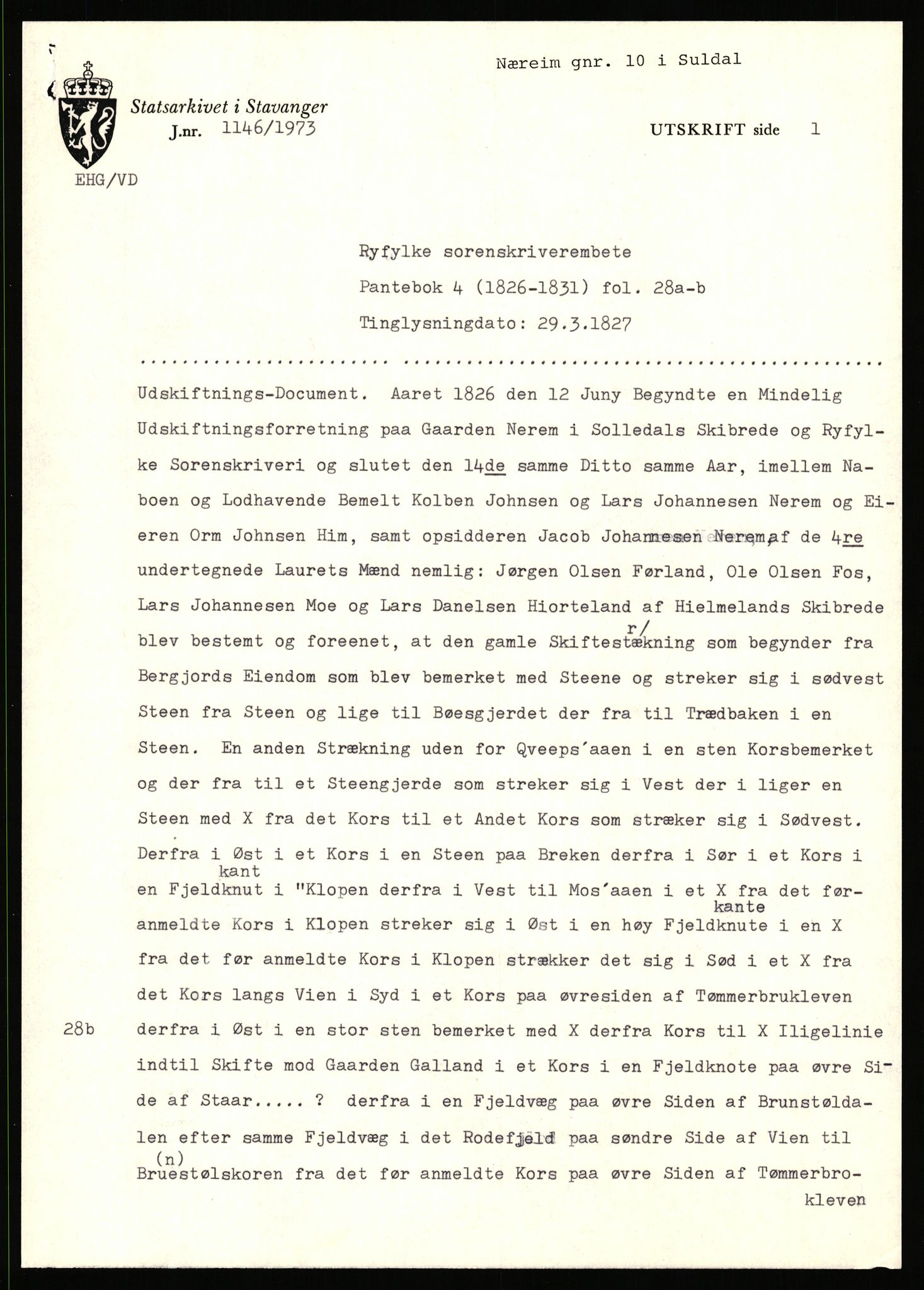 Statsarkivet i Stavanger, SAST/A-101971/03/Y/Yj/L0064: Avskrifter sortert etter gårdsnavn: Noreim - Odland i Bjerkreim, 1750-1930, p. 313