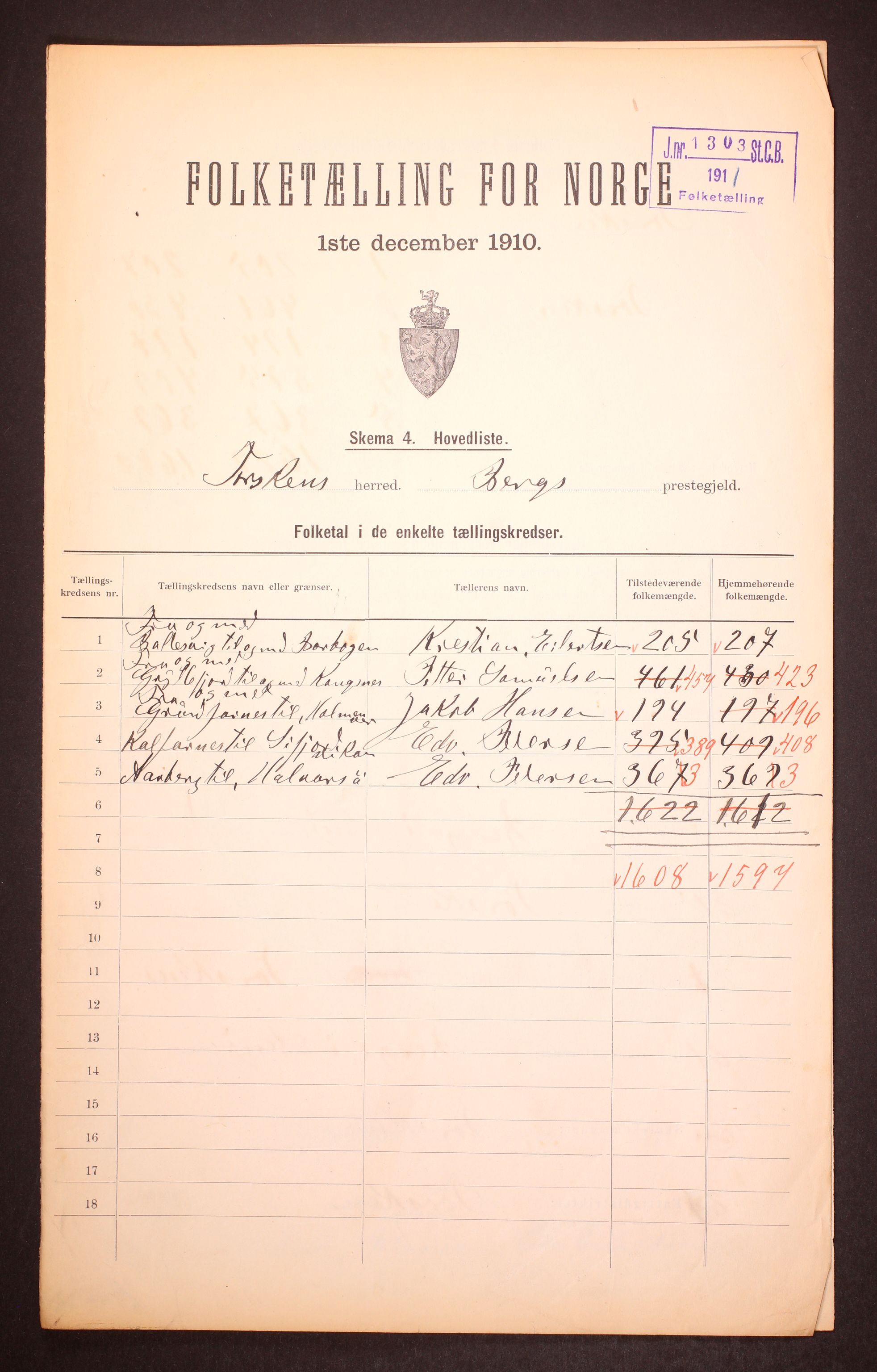 RA, 1910 census for Torsken, 1910, p. 2