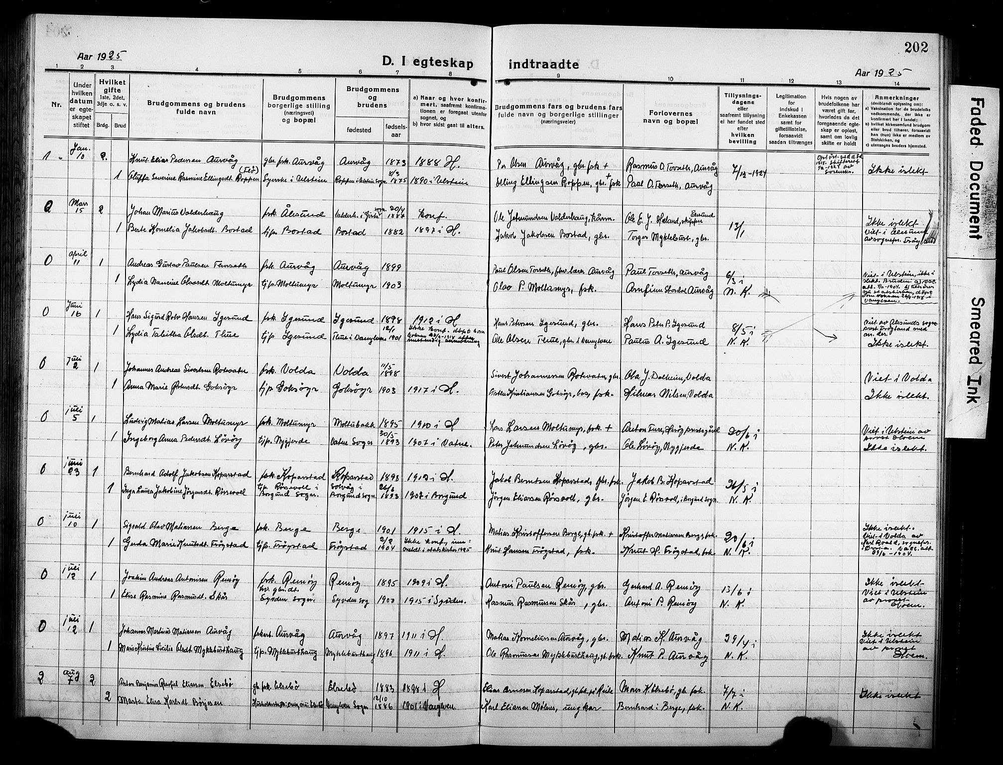 Ministerialprotokoller, klokkerbøker og fødselsregistre - Møre og Romsdal, AV/SAT-A-1454/507/L0084: Parish register (copy) no. 507C07, 1919-1932, p. 202