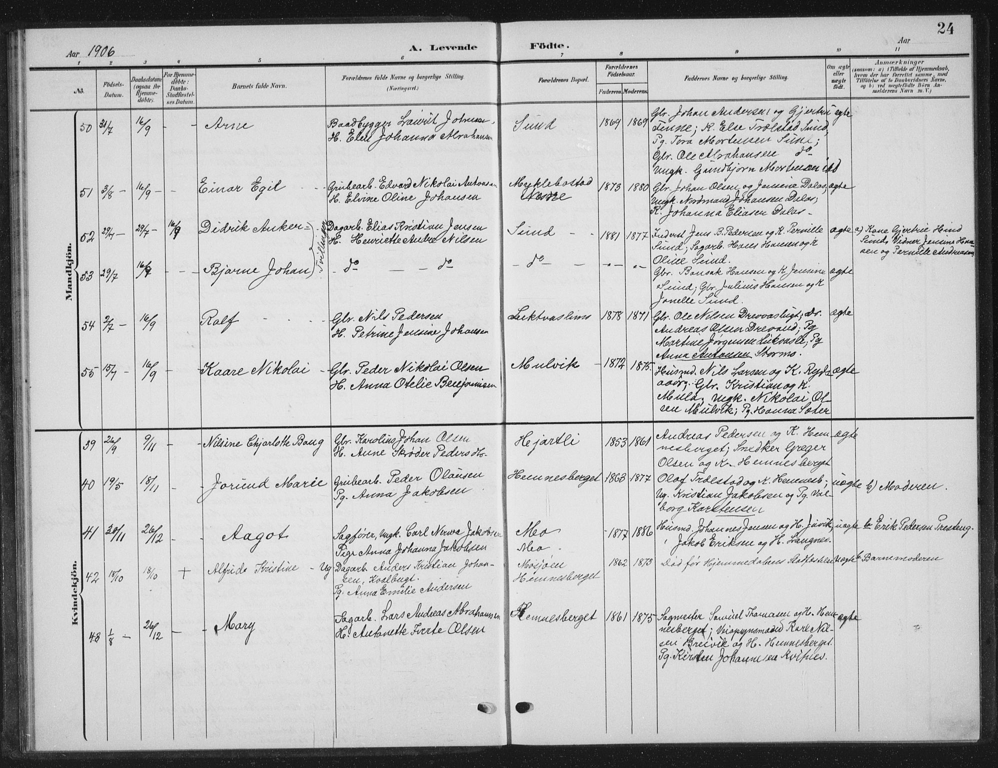 Ministerialprotokoller, klokkerbøker og fødselsregistre - Nordland, AV/SAT-A-1459/825/L0370: Parish register (copy) no. 825C07, 1903-1923, p. 24