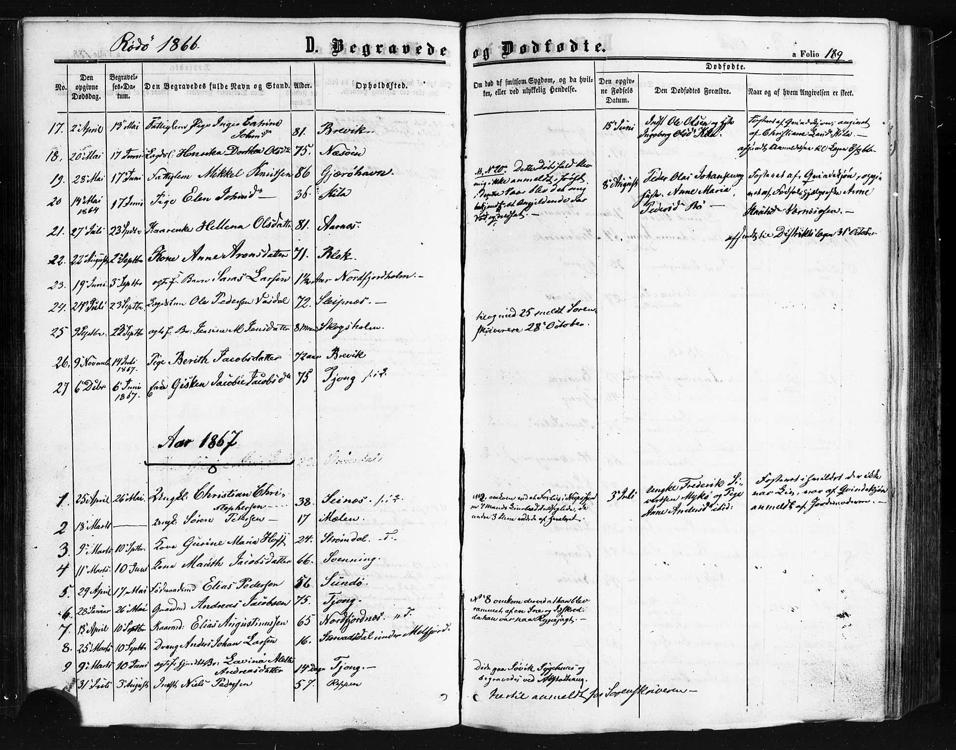 Ministerialprotokoller, klokkerbøker og fødselsregistre - Nordland, SAT/A-1459/841/L0607: Parish register (official) no. 841A11 /1, 1863-1877, p. 189