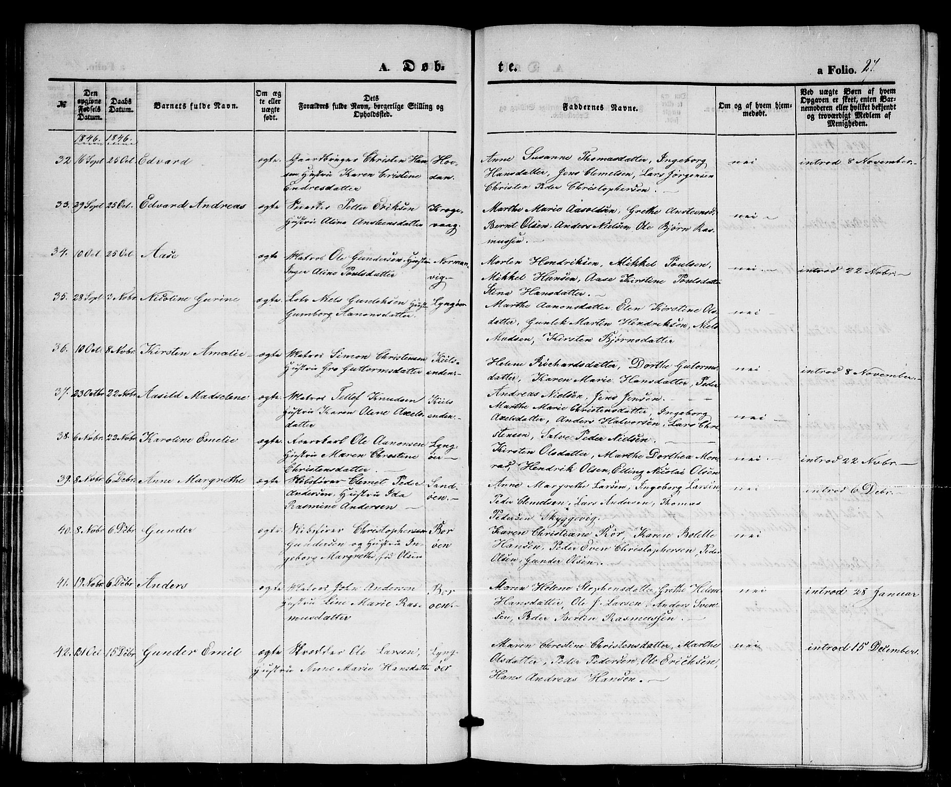 Dypvåg sokneprestkontor, AV/SAK-1111-0007/F/Fb/Fba/L0010: Parish register (copy) no. B 10, 1842-1857, p. 27