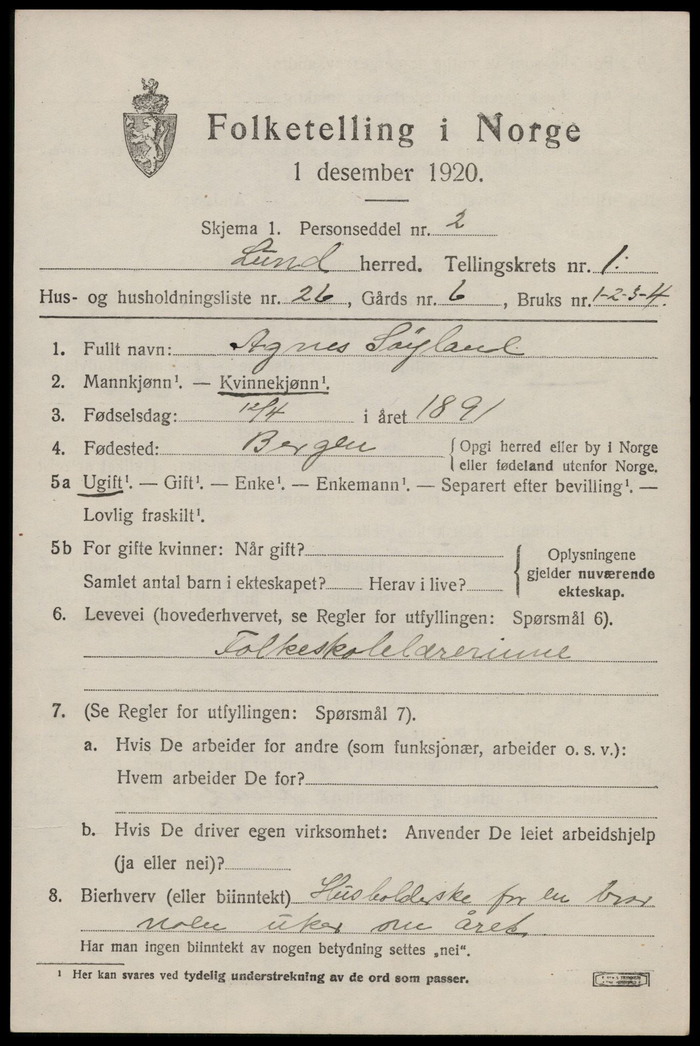 SAST, 1920 census for Lund, 1920, p. 992