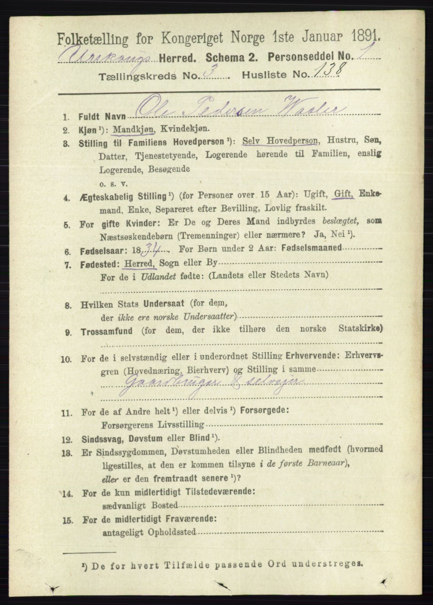 RA, 1891 census for 0224 Aurskog, 1891, p. 1387