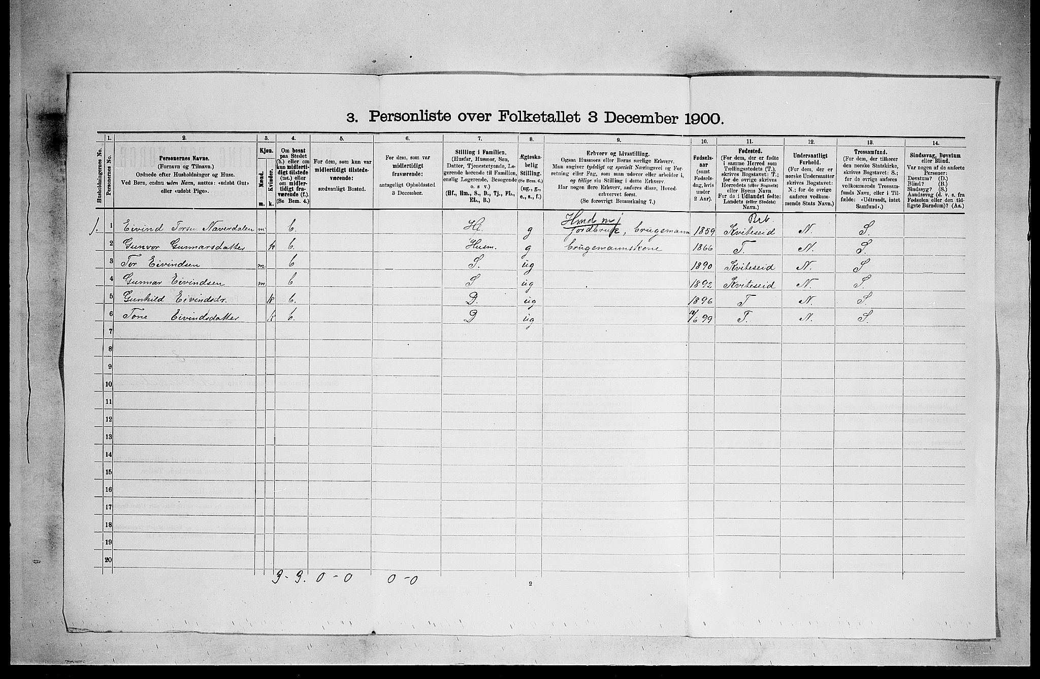 SAKO, 1900 census for Lårdal, 1900, p. 19