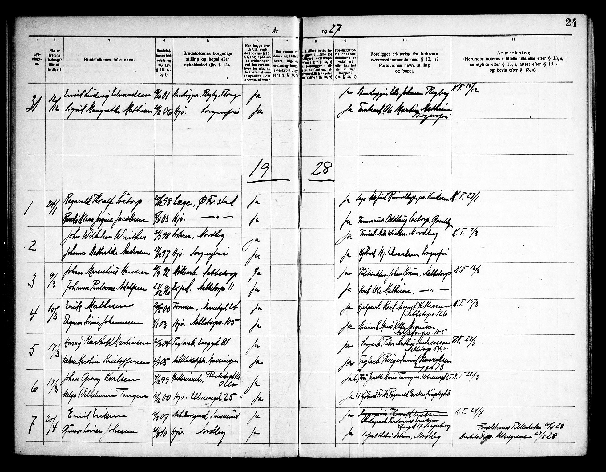 Østre Fredrikstad prestekontor Kirkebøker, AV/SAO-A-10907/H/Ha/L0001: Banns register no. 1, 1919-1951, p. 24
