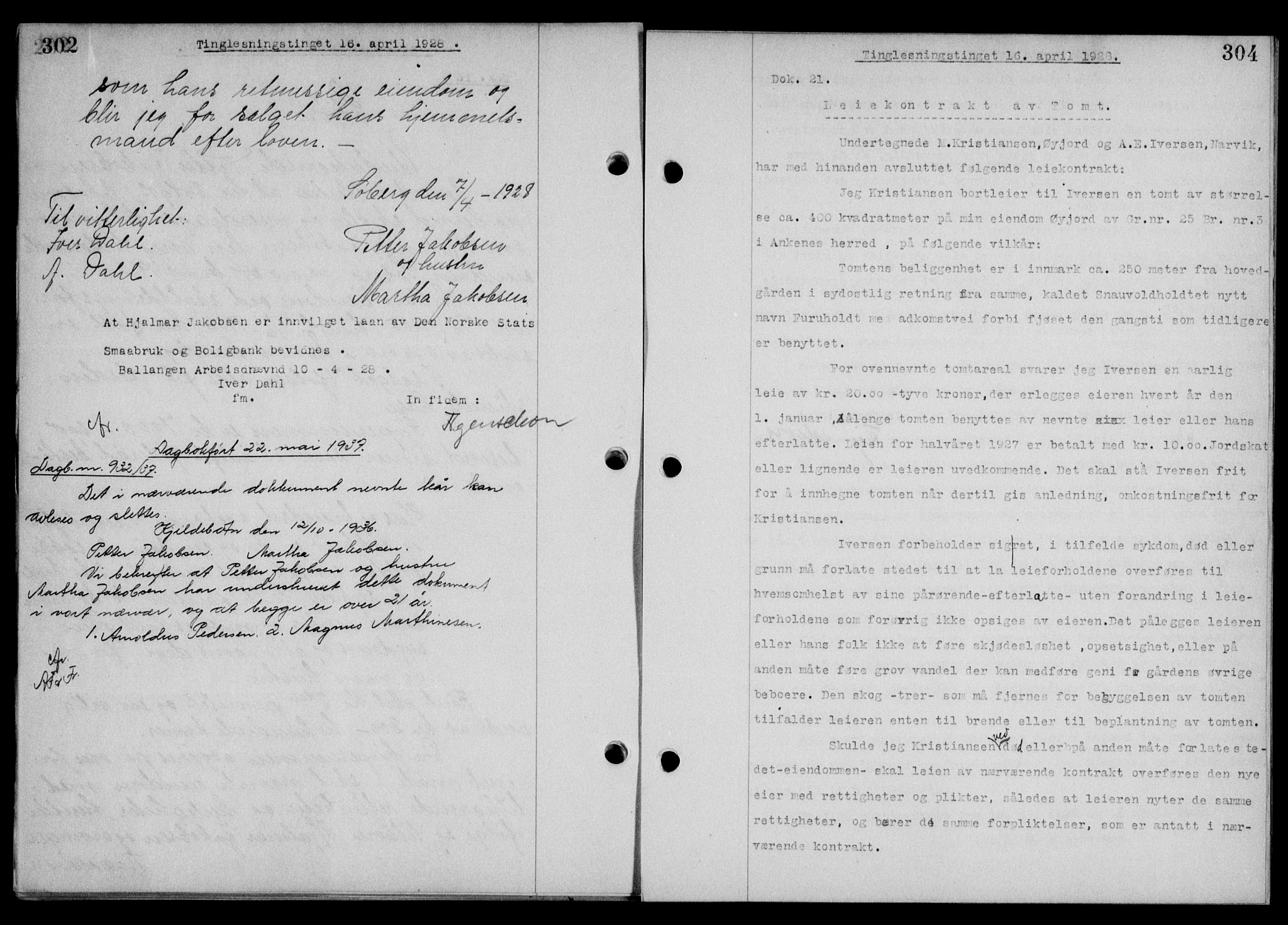 Steigen og Ofoten sorenskriveri, SAT/A-0030/1/2/2C/L0015/0002: Mortgage book no. 16 og 17-I, 1927-1928, Deed date: 16.04.1928