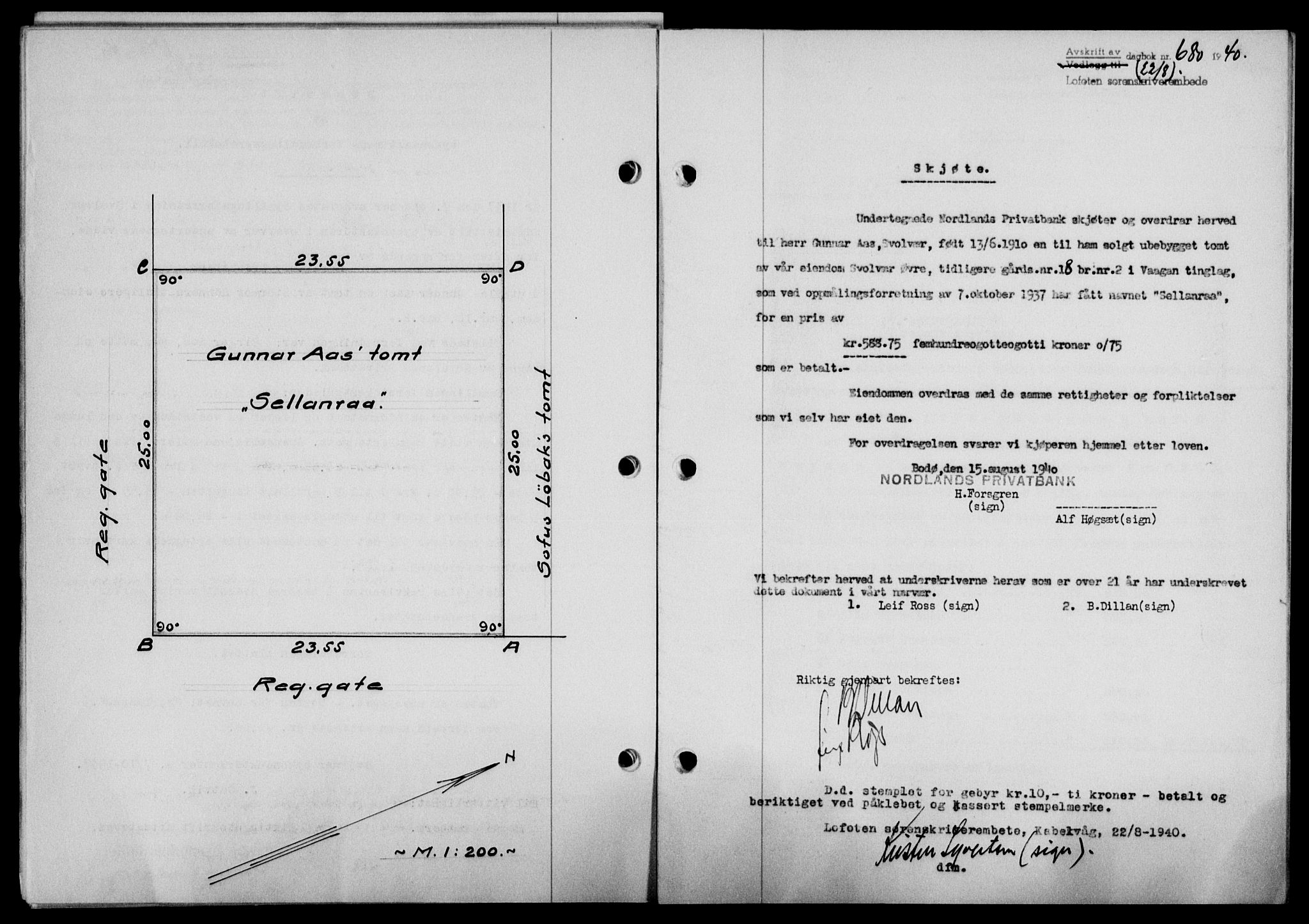 Lofoten sorenskriveri, SAT/A-0017/1/2/2C/L0007a: Mortgage book no. 7a, 1939-1940, Diary no: : 680/1940
