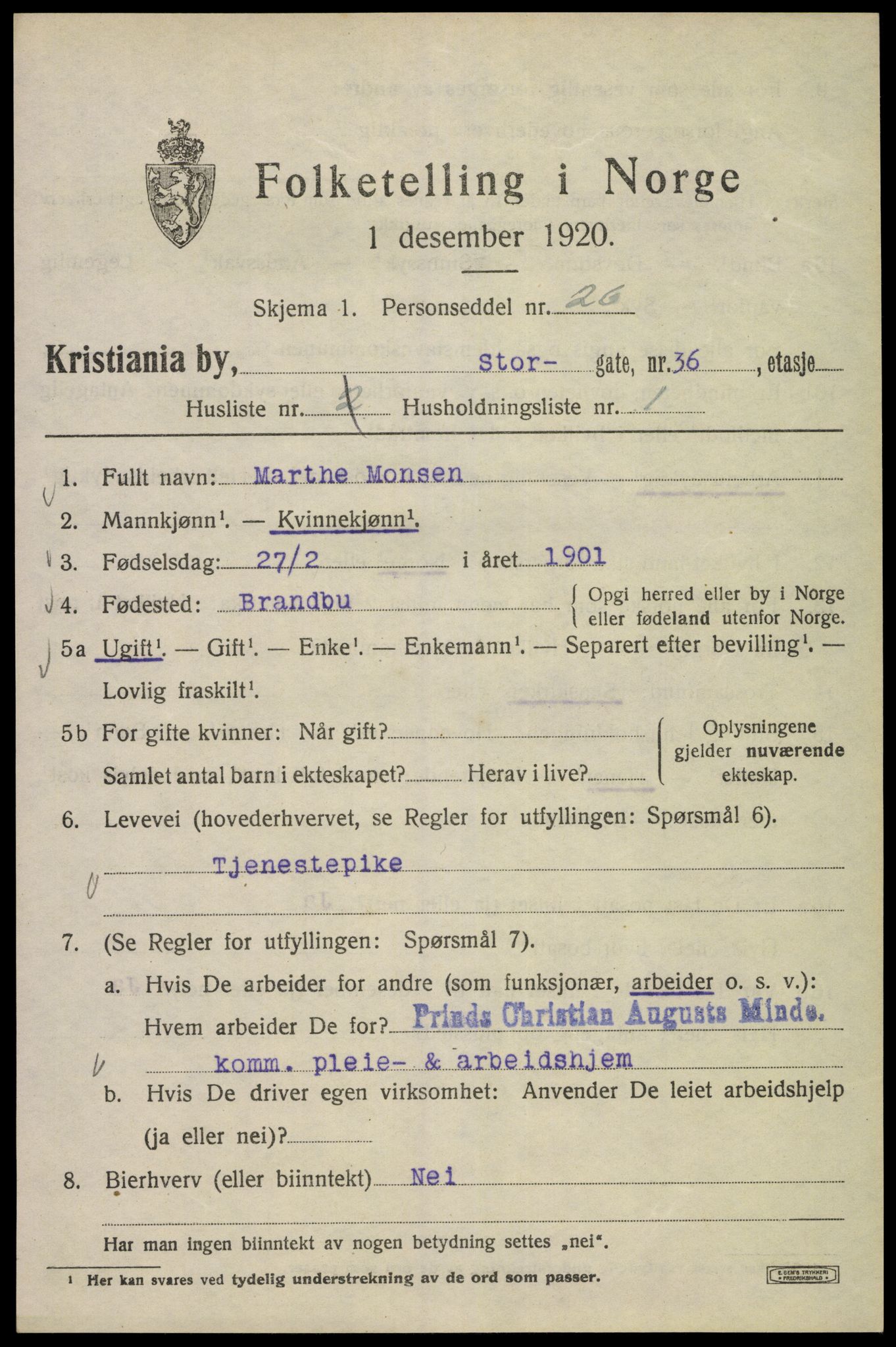 SAO, 1920 census for Kristiania, 1920, p. 548925