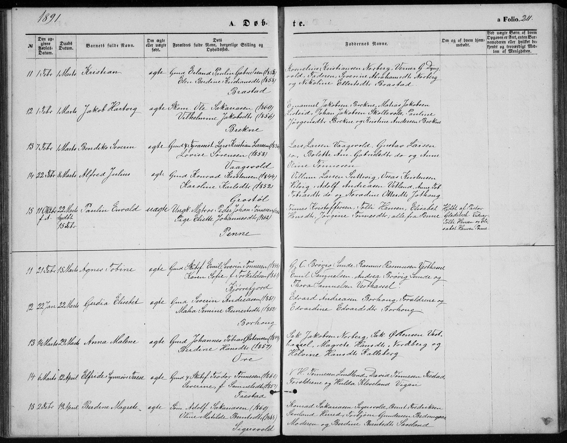 Lista sokneprestkontor, AV/SAK-1111-0027/F/Fb/L0004: Parish register (copy) no. B 4, 1877-1891, p. 211