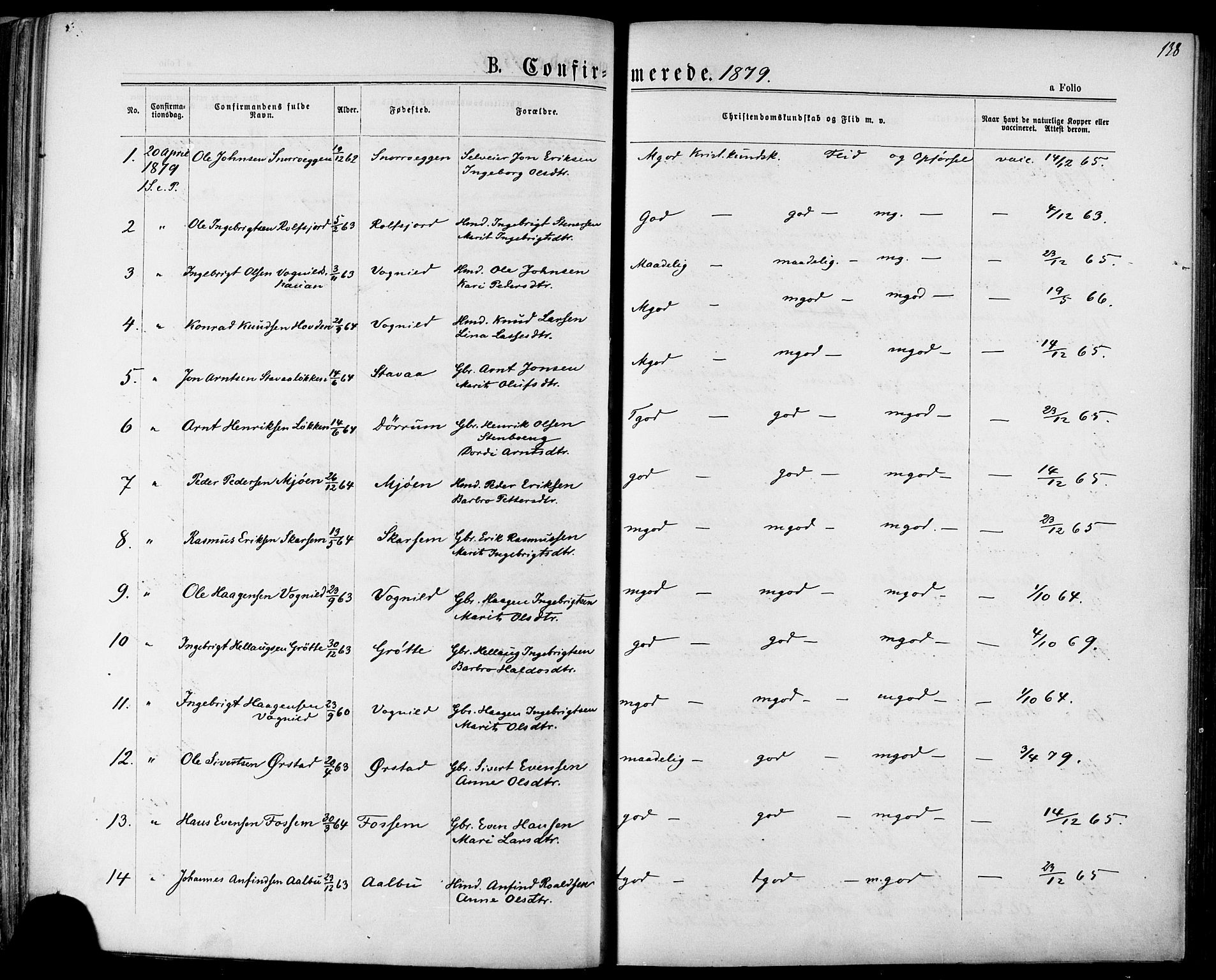 Ministerialprotokoller, klokkerbøker og fødselsregistre - Sør-Trøndelag, SAT/A-1456/678/L0900: Parish register (official) no. 678A09, 1872-1881, p. 138