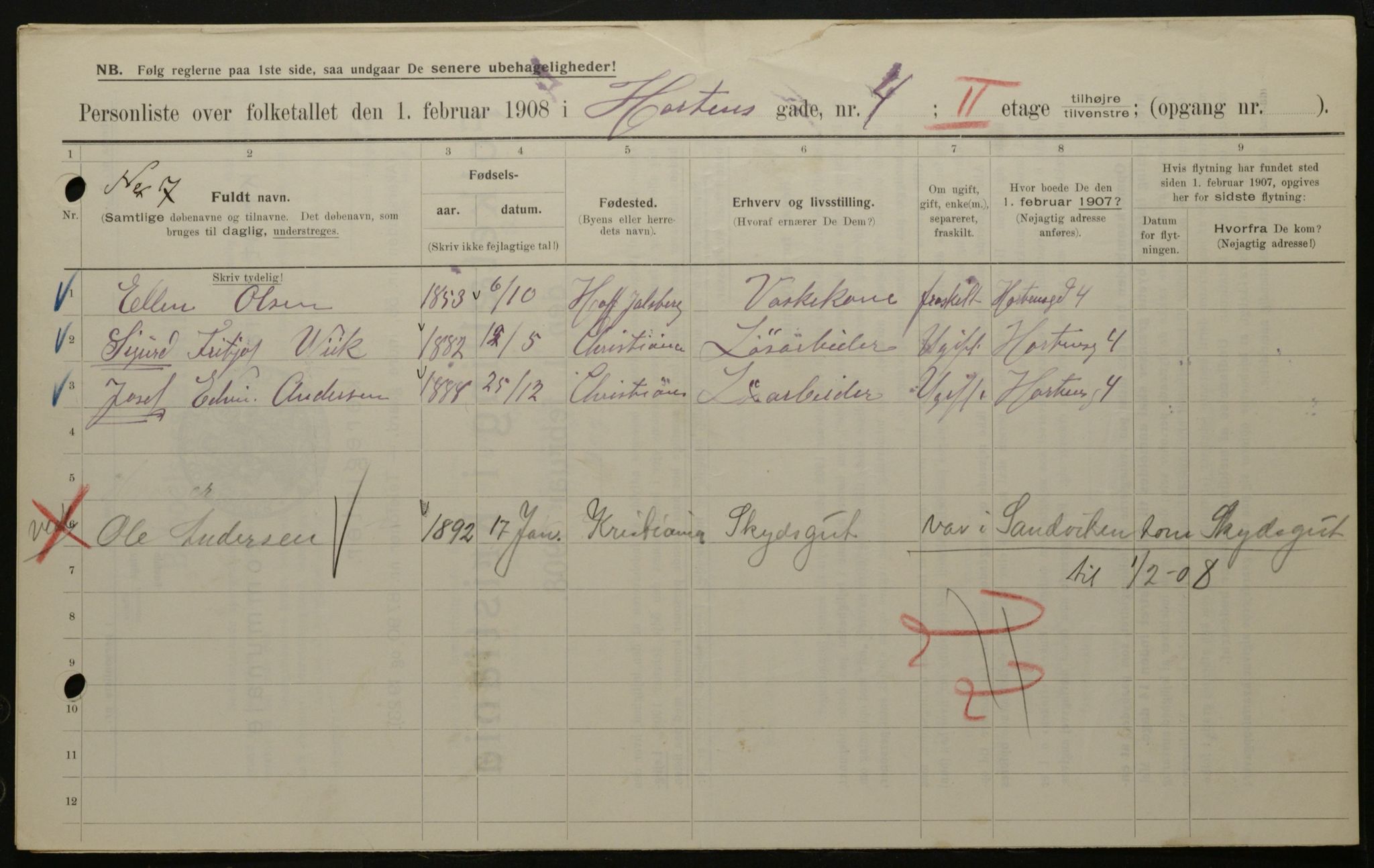 OBA, Municipal Census 1908 for Kristiania, 1908, p. 37255