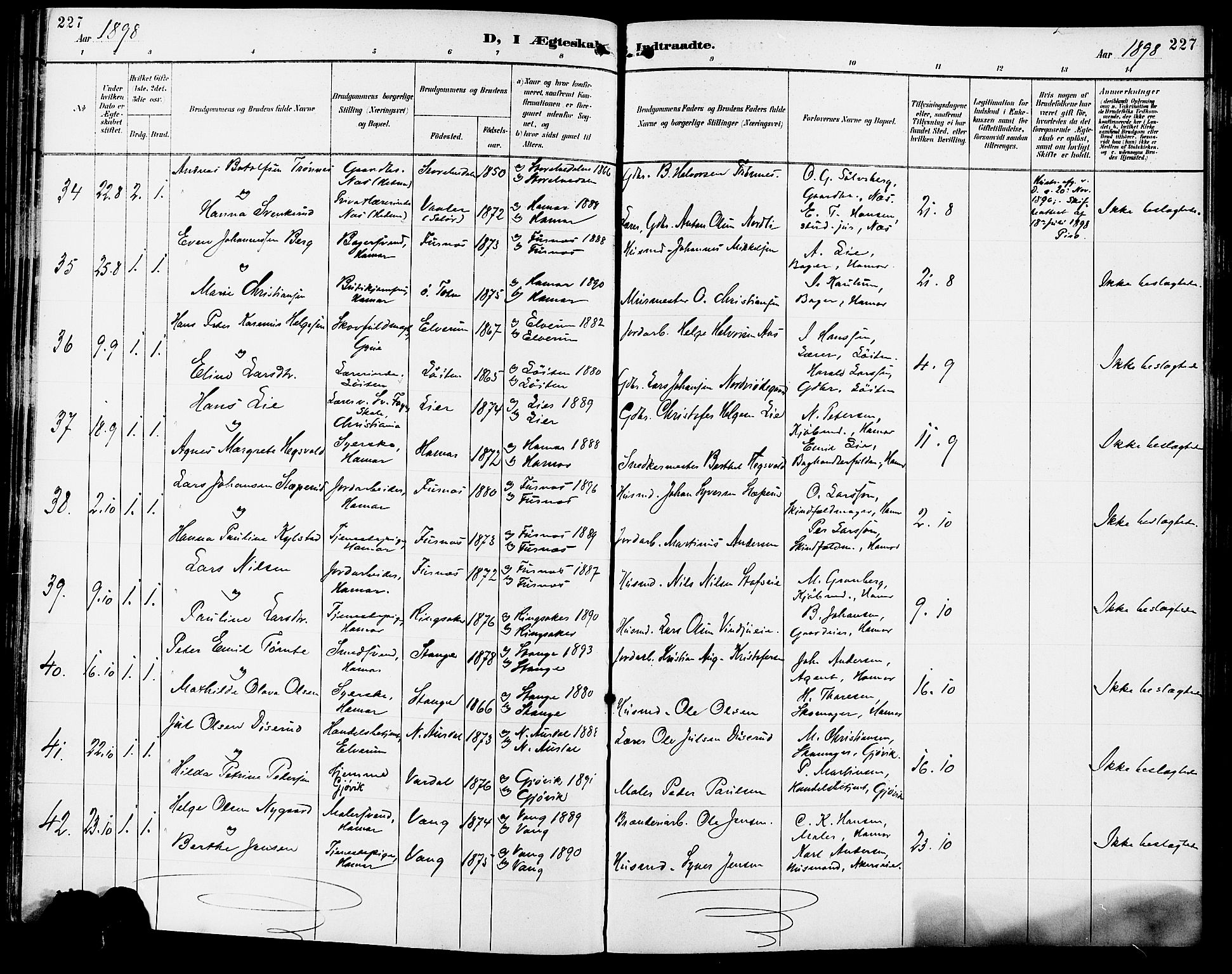 Vang prestekontor, Hedmark, SAH/PREST-008/H/Ha/Haa/L0017: Parish register (official) no. 17, 1890-1899, p. 227