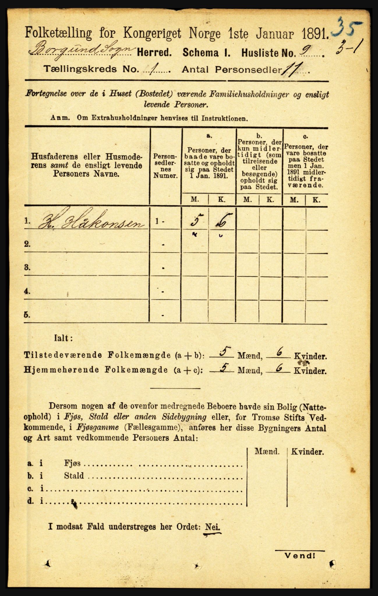 RA, 1891 census for 1423 Borgund, 1891, p. 22