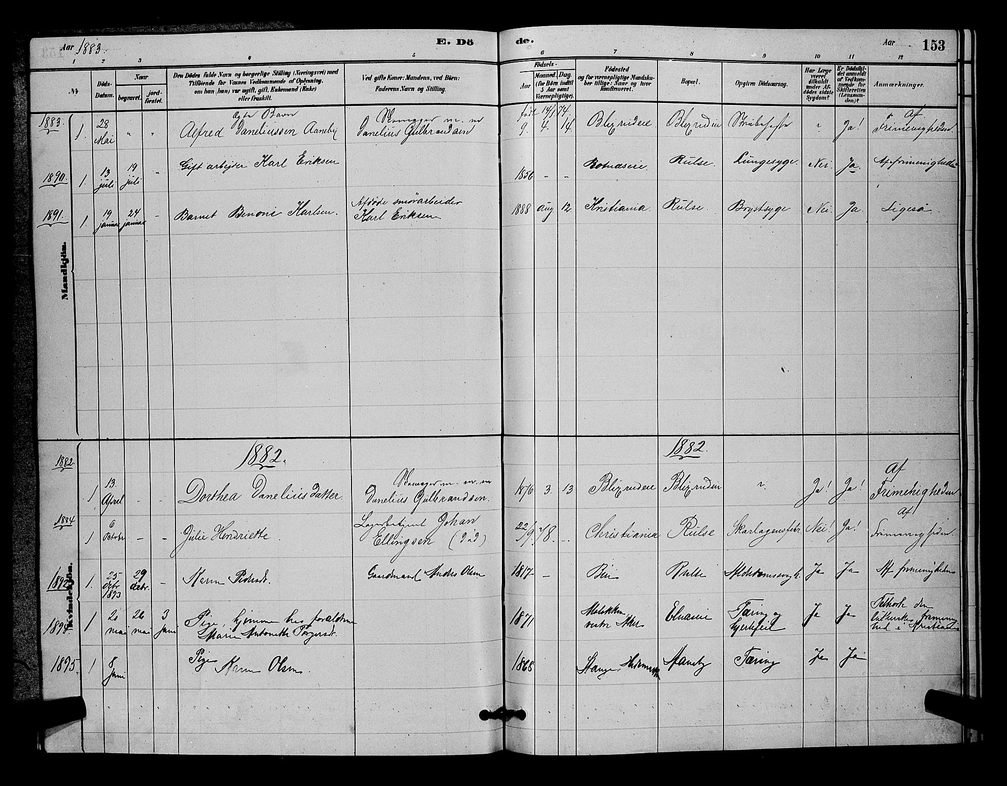 Nittedal prestekontor Kirkebøker, SAO/A-10365a/G/Gb/L0002: Parish register (copy) no. II 2, 1879-1901, p. 153