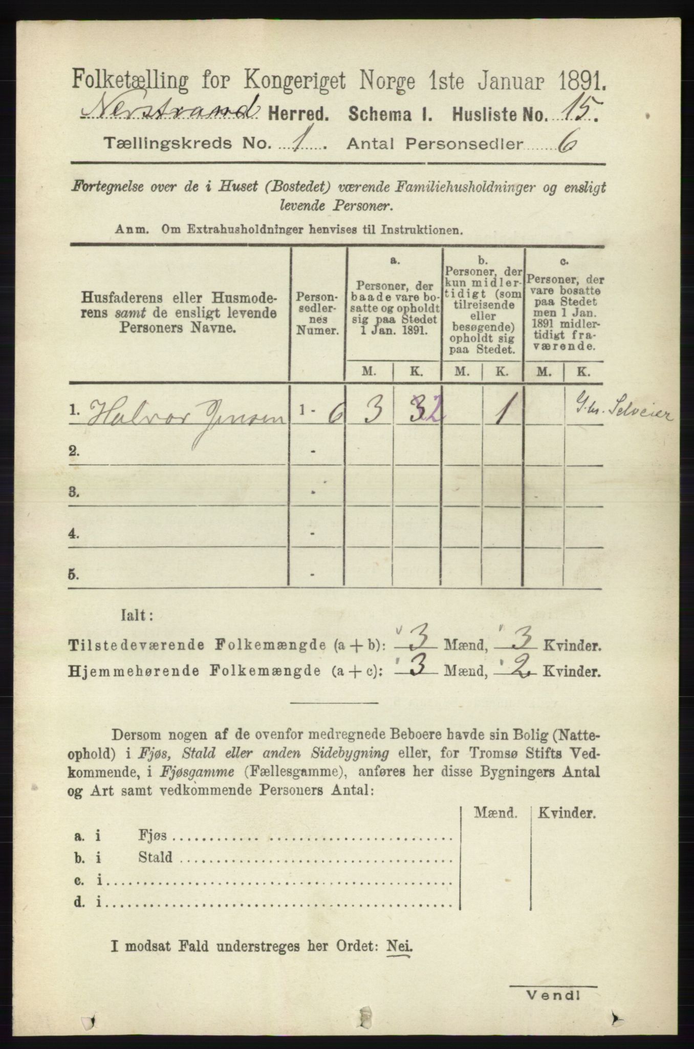 RA, 1891 census for 1139 Nedstrand, 1891, p. 41