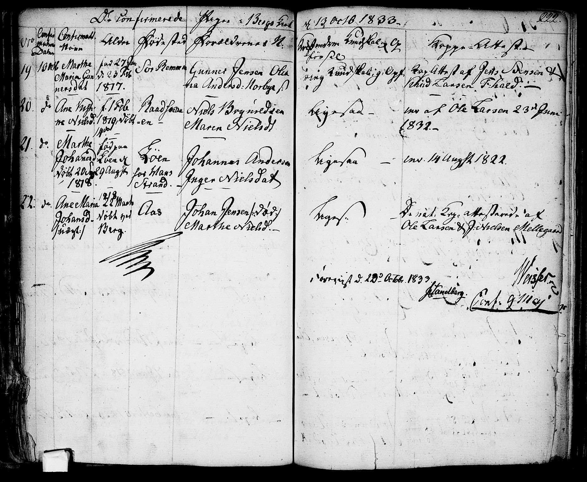 Berg prestekontor Kirkebøker, AV/SAO-A-10902/F/Fa/L0003: Parish register (official) no. I 3, 1832-1842, p. 222