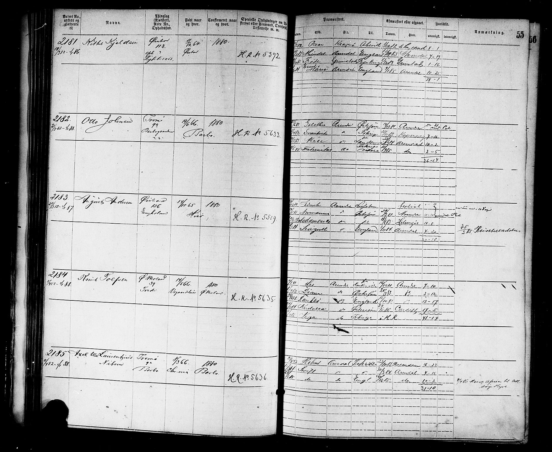 Arendal mønstringskrets, SAK/2031-0012/F/Fa/L0003: Annotasjonsrulle nr 1911-3827 med register, S-3, 1880-1892, p. 82