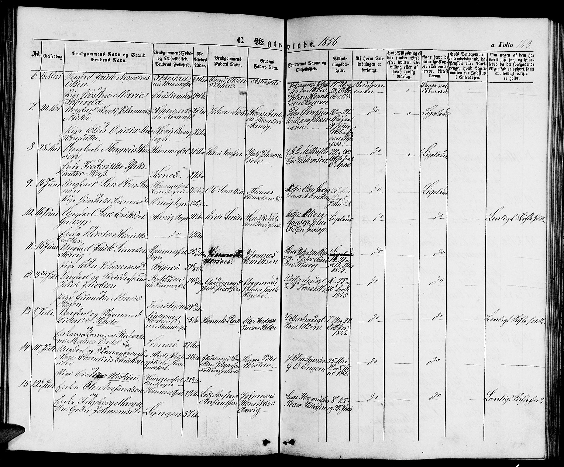 Hammerfest sokneprestkontor, AV/SATØ-S-1347/H/Hb/L0002.klokk: Parish register (copy) no. 2, 1851-1861, p. 163