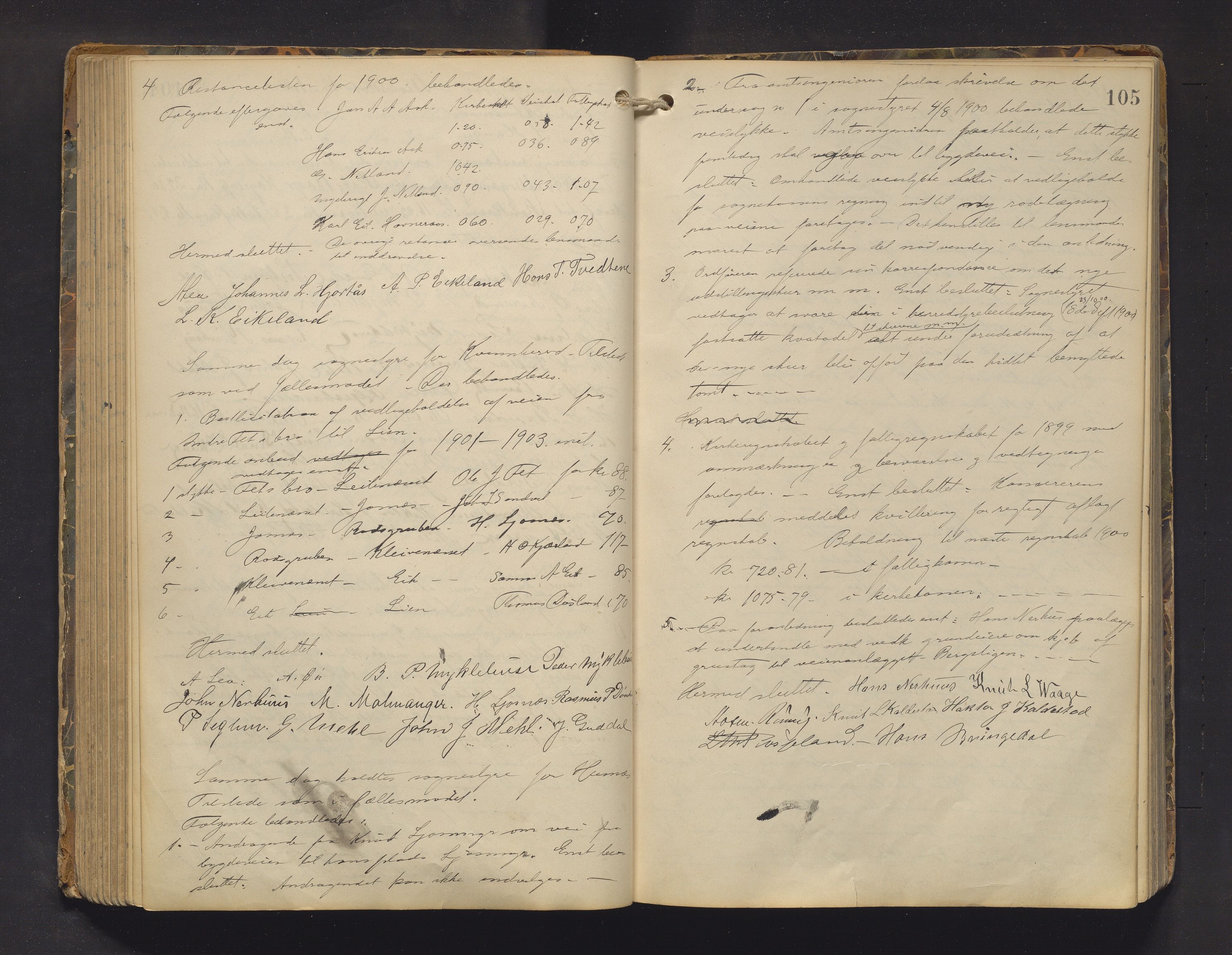 Kvinnherad kommune. Formannskapet, IKAH/1224-021/A/Aa/L0003: Møtebok for formannskap og heradstyre i Kvinnherad prestegjeld og styre i soknekommunane Kvinnherad, Ølve, Husnes og Ænes, 1896-1907, p. 105
