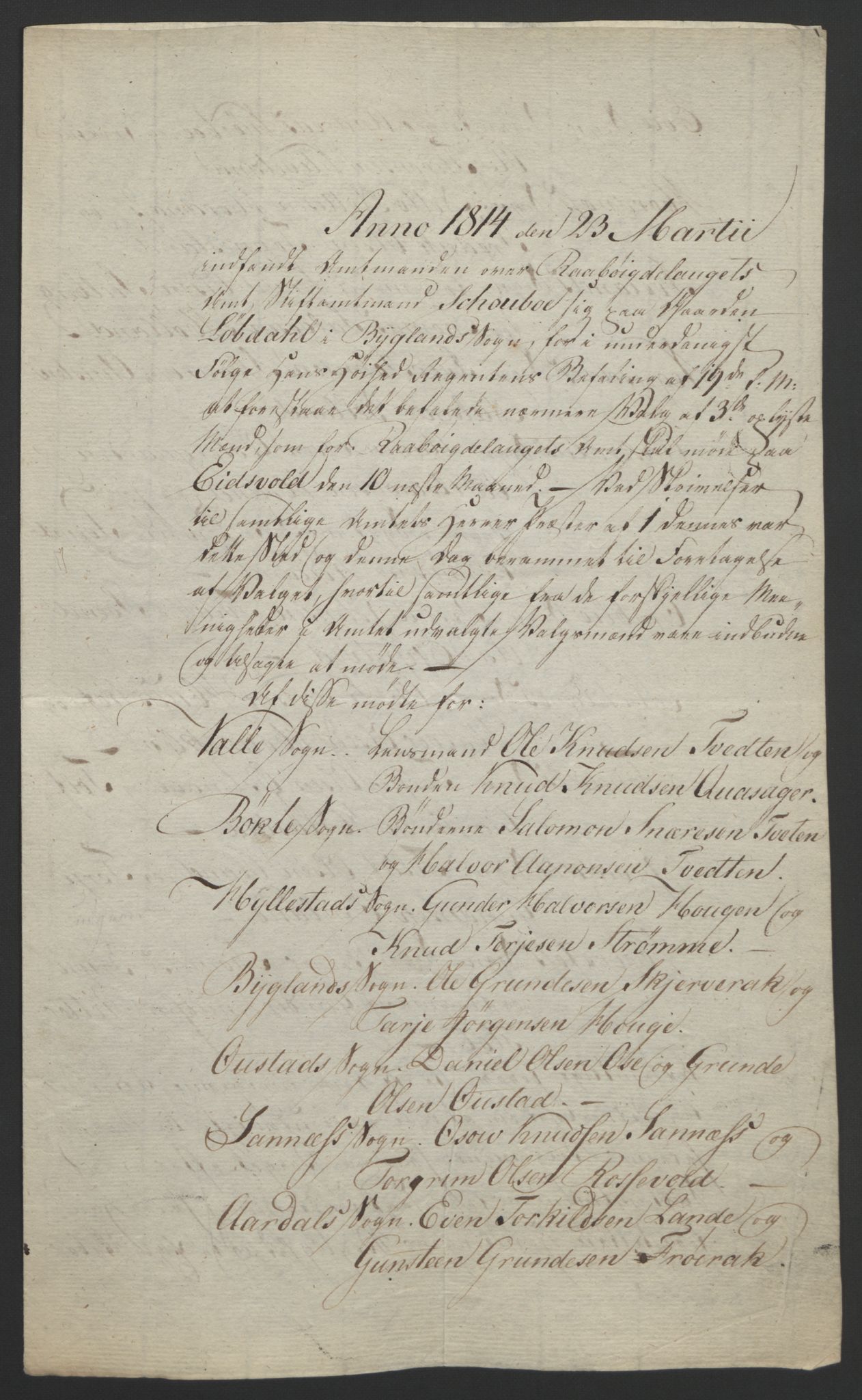 Statsrådssekretariatet, RA/S-1001/D/Db/L0008: Fullmakter for Eidsvollsrepresentantene i 1814. , 1814, p. 103