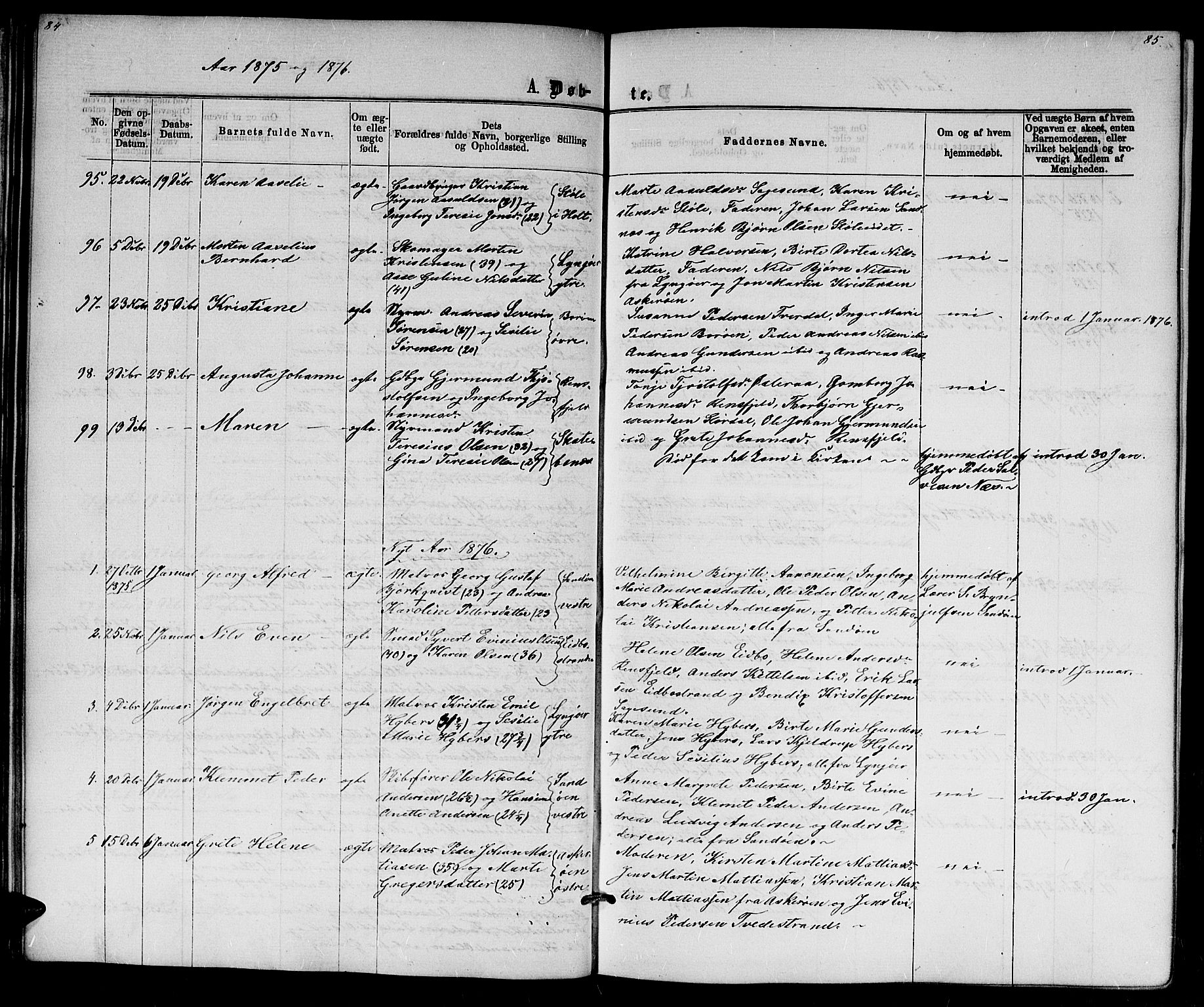 Dypvåg sokneprestkontor, AV/SAK-1111-0007/F/Fb/Fba/L0012: Parish register (copy) no. B 12, 1872-1886, p. 84-85