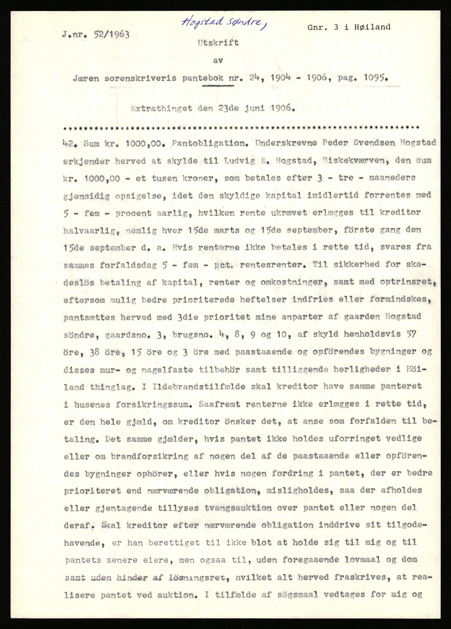 Statsarkivet i Stavanger, AV/SAST-A-101971/03/Y/Yj/L0038: Avskrifter sortert etter gårdsnavn: Hodne - Holte, 1750-1930, p. 300