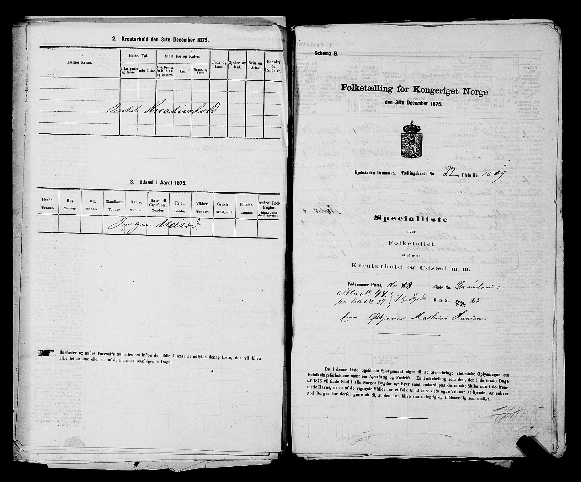 SAKO, 1875 census for 0602 Drammen, 1875, p. 2171