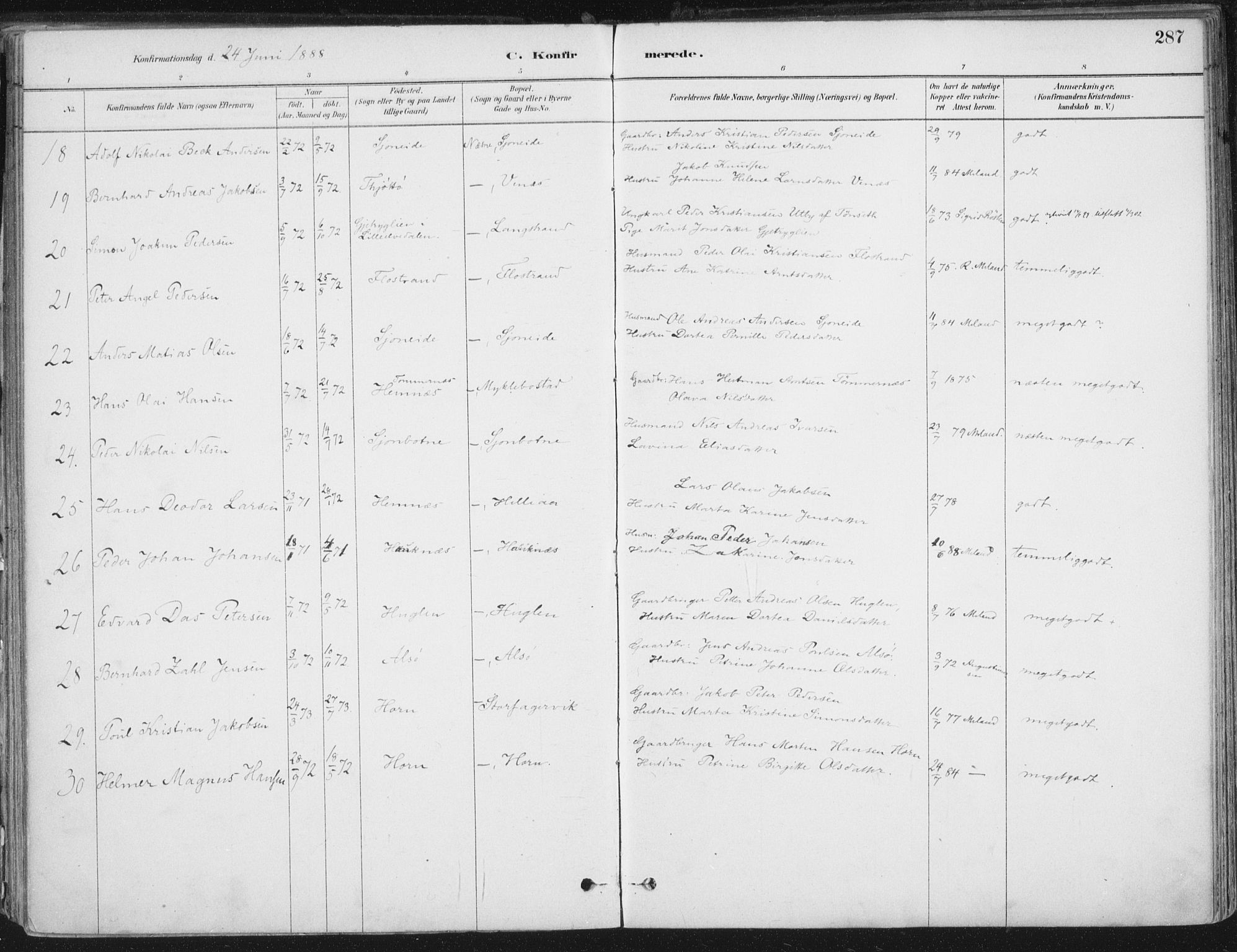 Ministerialprotokoller, klokkerbøker og fødselsregistre - Nordland, AV/SAT-A-1459/838/L0552: Parish register (official) no. 838A10, 1880-1910, p. 287