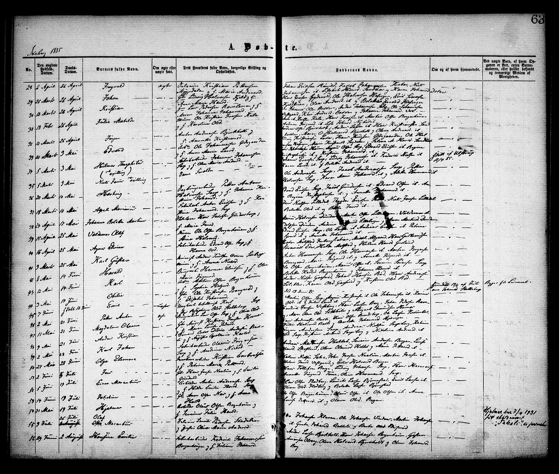 Skjeberg prestekontor Kirkebøker, SAO/A-10923/F/Fa/L0008: Parish register (official) no. I 8, 1869-1885, p. 63