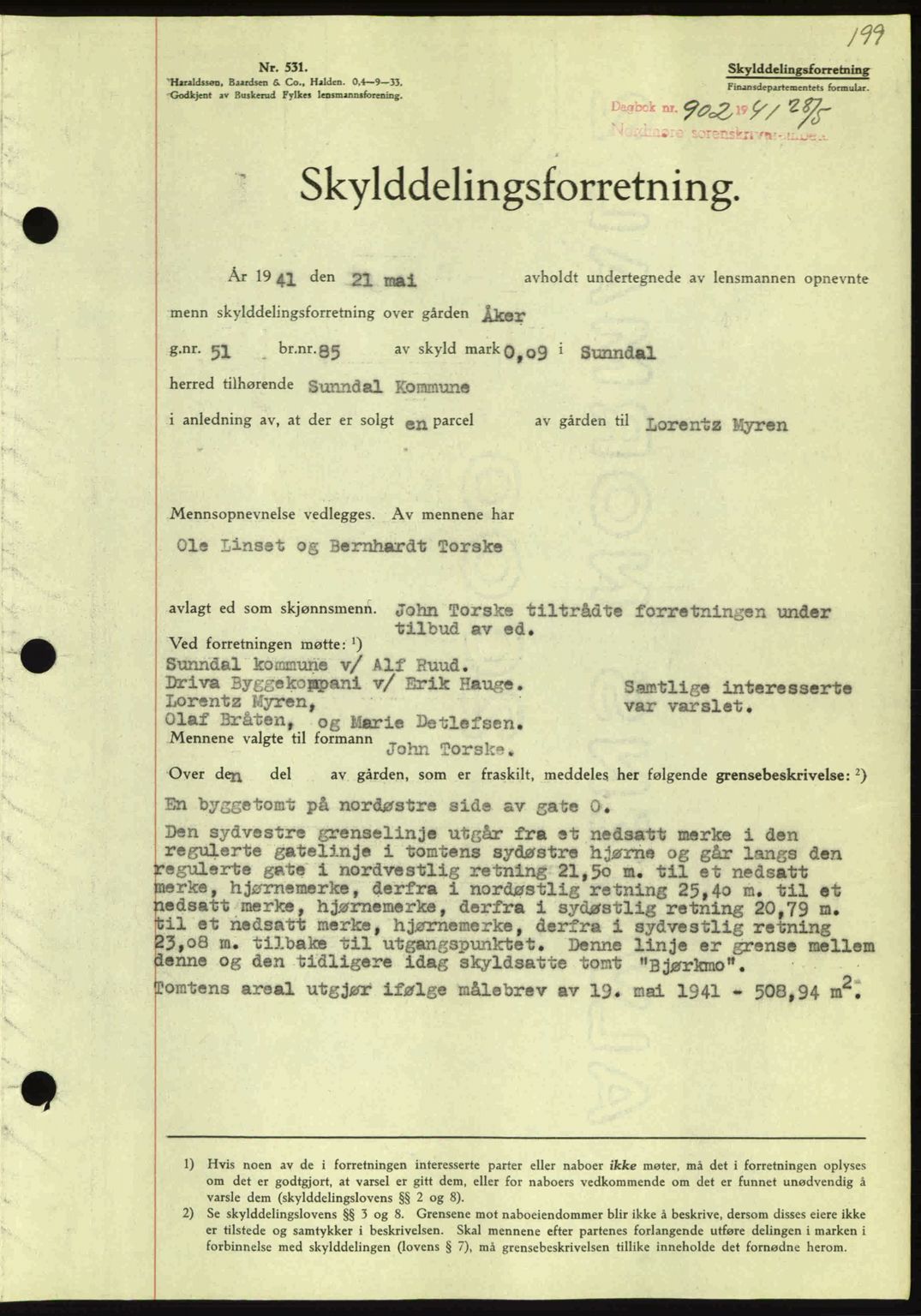 Nordmøre sorenskriveri, SAT/A-4132/1/2/2Ca: Mortgage book no. A90, 1941-1941, Diary no: : 902/1941