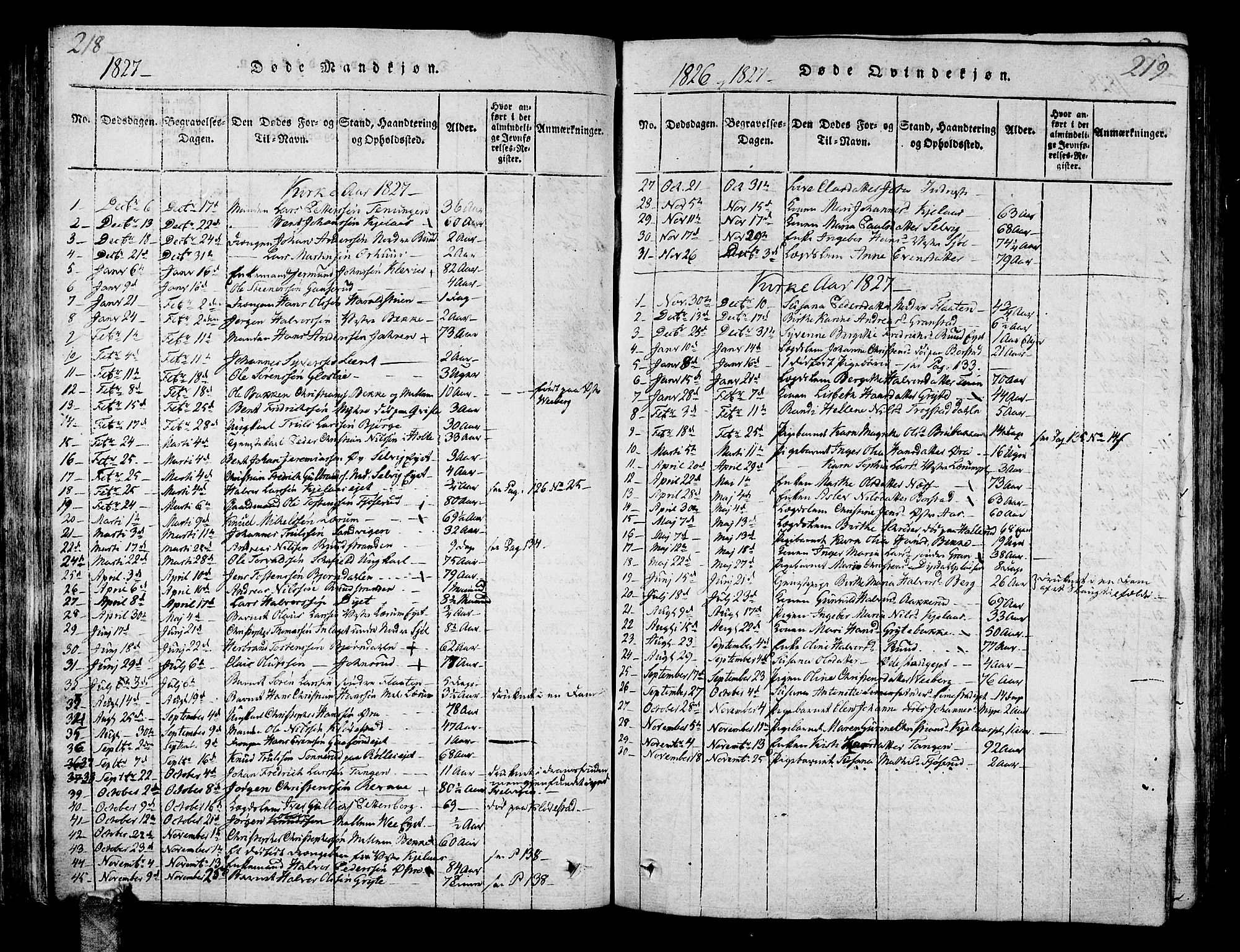 Sande Kirkebøker, AV/SAKO-A-53/G/Ga/L0001: Parish register (copy) no. 1, 1814-1847, p. 218-219