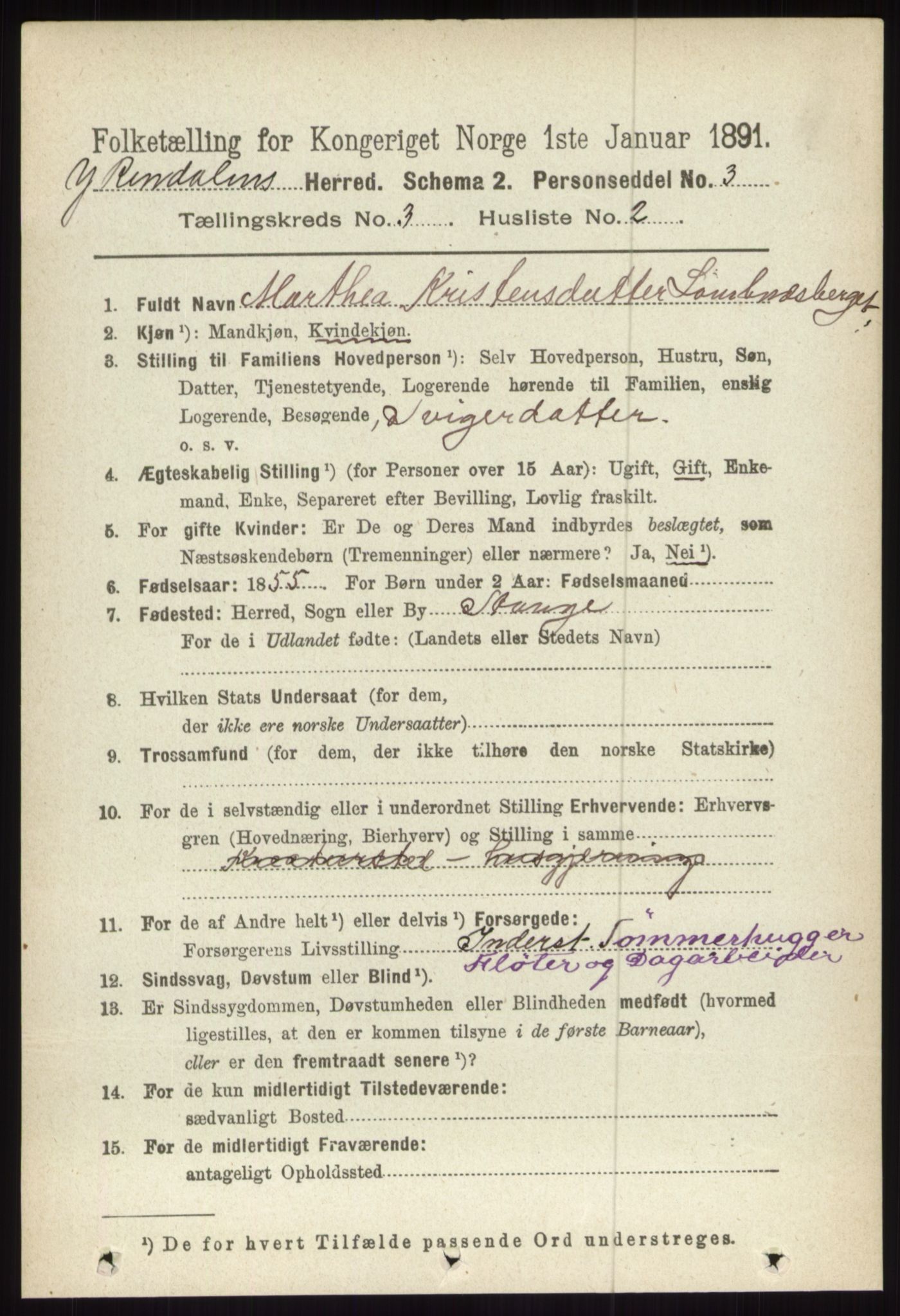 RA, 1891 census for 0432 Ytre Rendal, 1891, p. 454