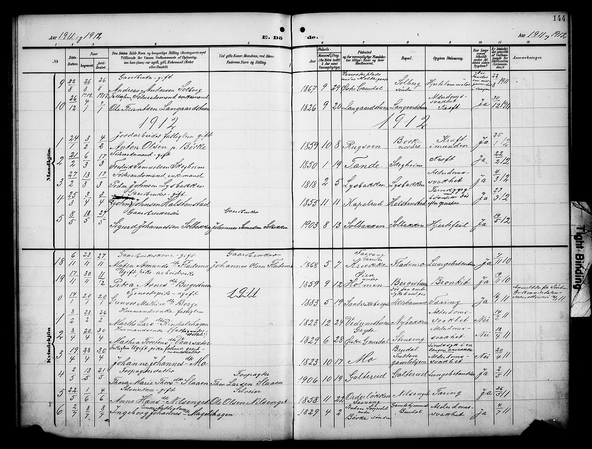Øyer prestekontor, AV/SAH-PREST-084/H/Ha/Hab/L0006: Parish register (copy) no. 6, 1906-1929, p. 144