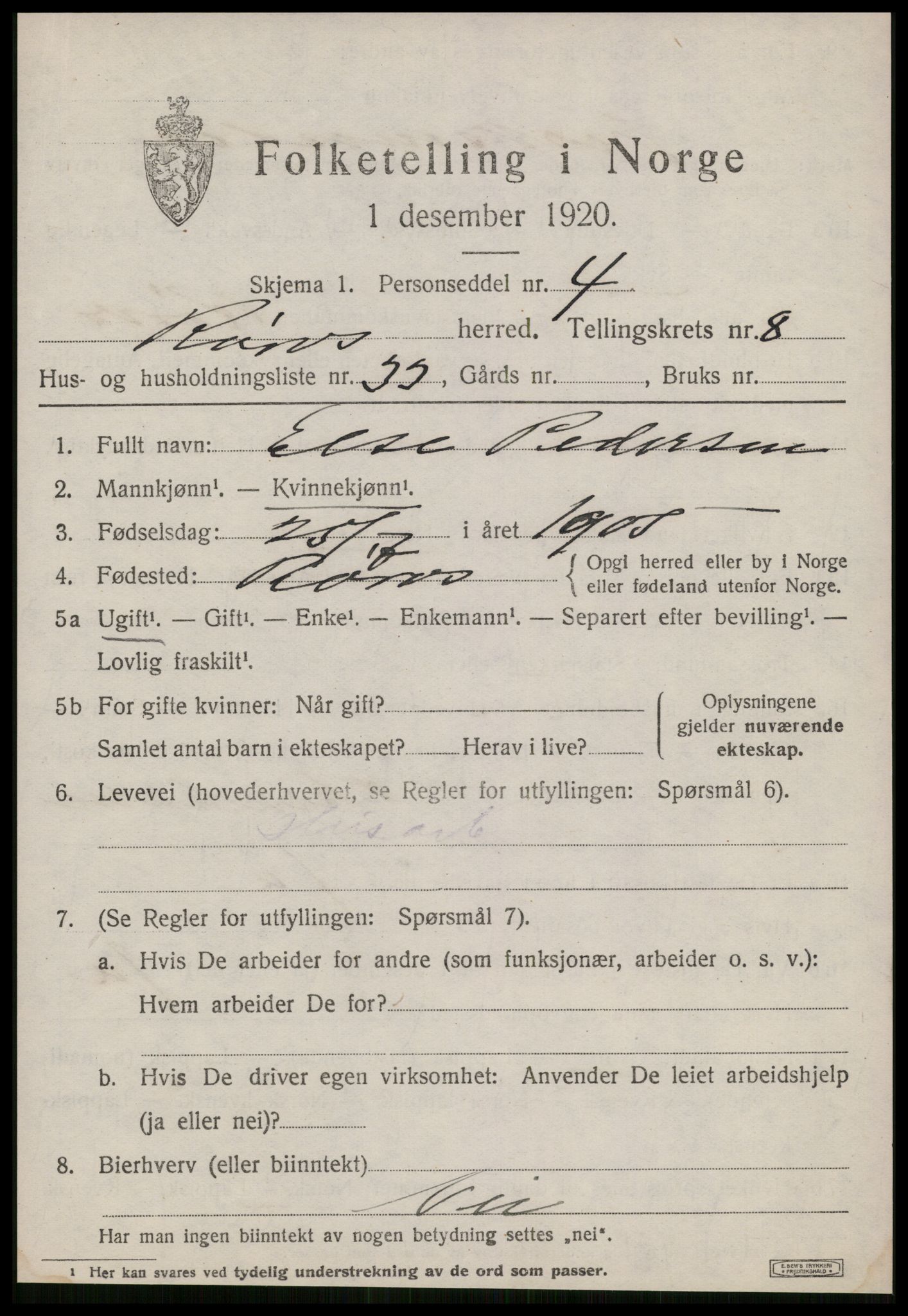 SAT, 1920 census for Røros, 1920, p. 7678