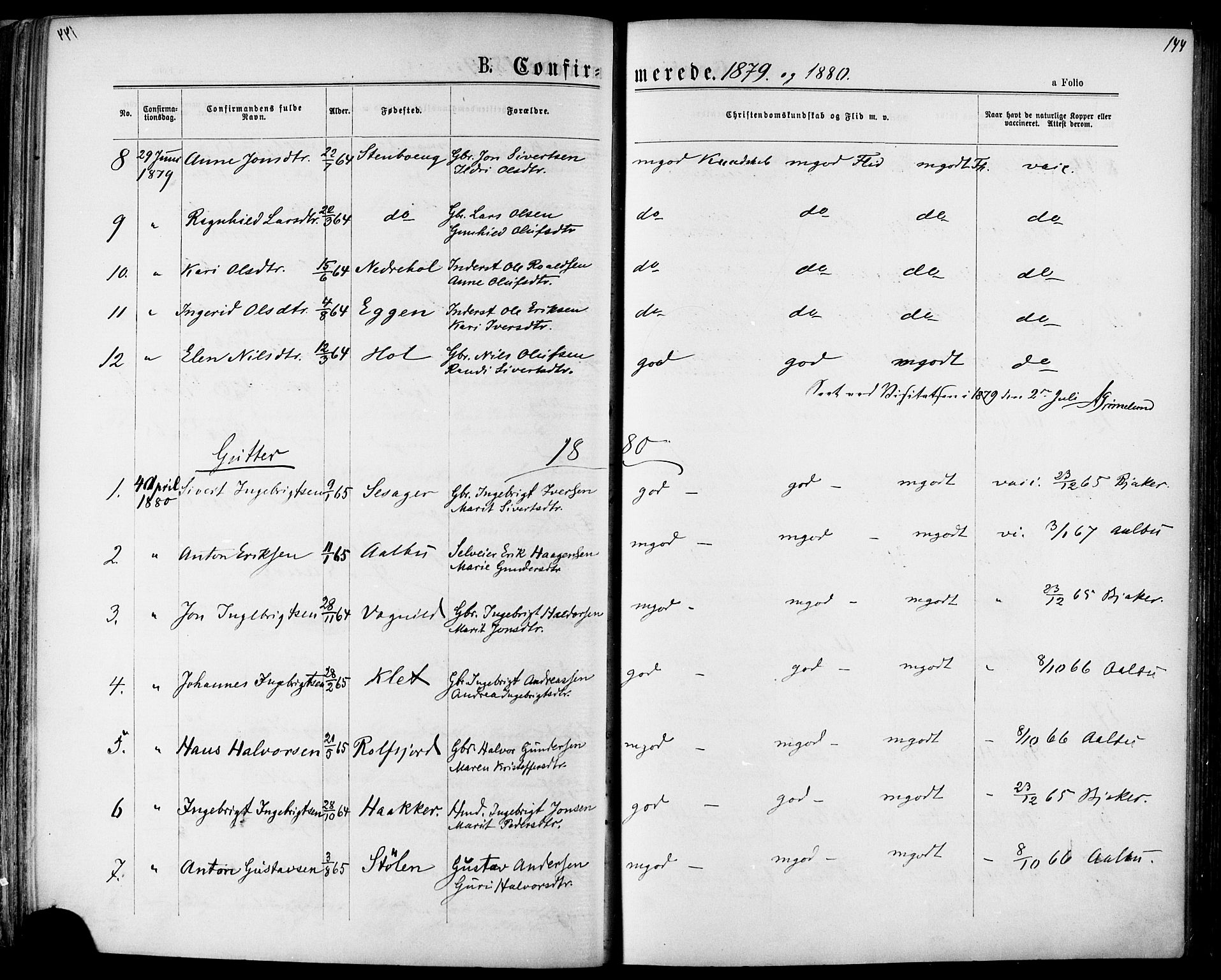 Ministerialprotokoller, klokkerbøker og fødselsregistre - Sør-Trøndelag, SAT/A-1456/678/L0900: Parish register (official) no. 678A09, 1872-1881, p. 144