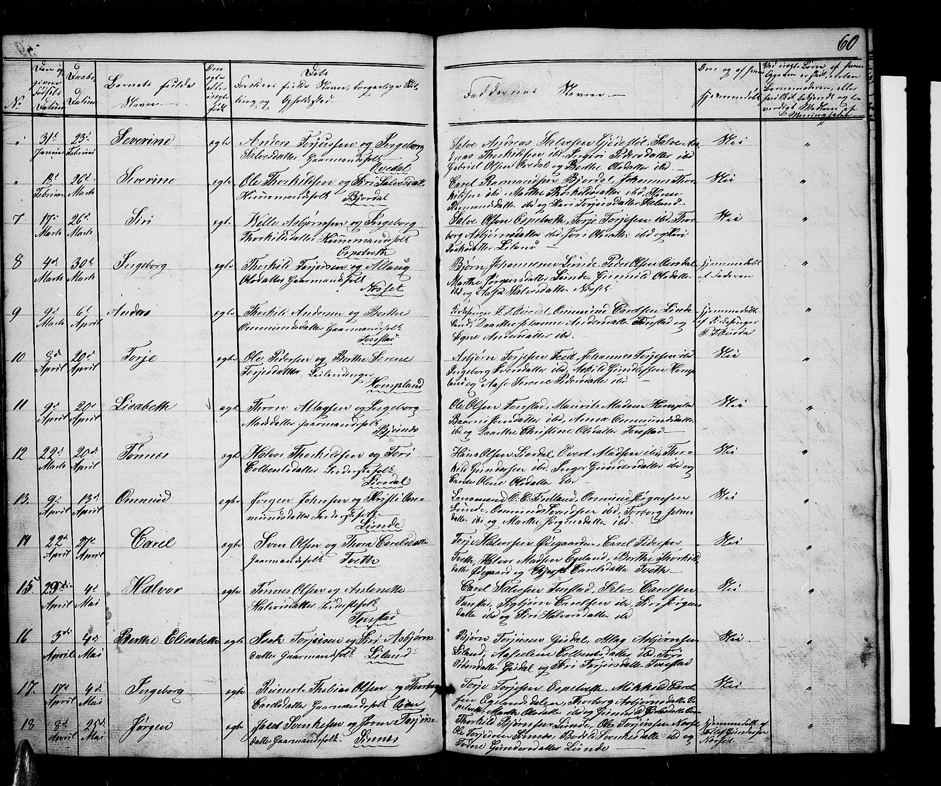 Sirdal sokneprestkontor, AV/SAK-1111-0036/F/Fb/Fbb/L0002: Parish register (copy) no. B 2, 1848-1878, p. 60